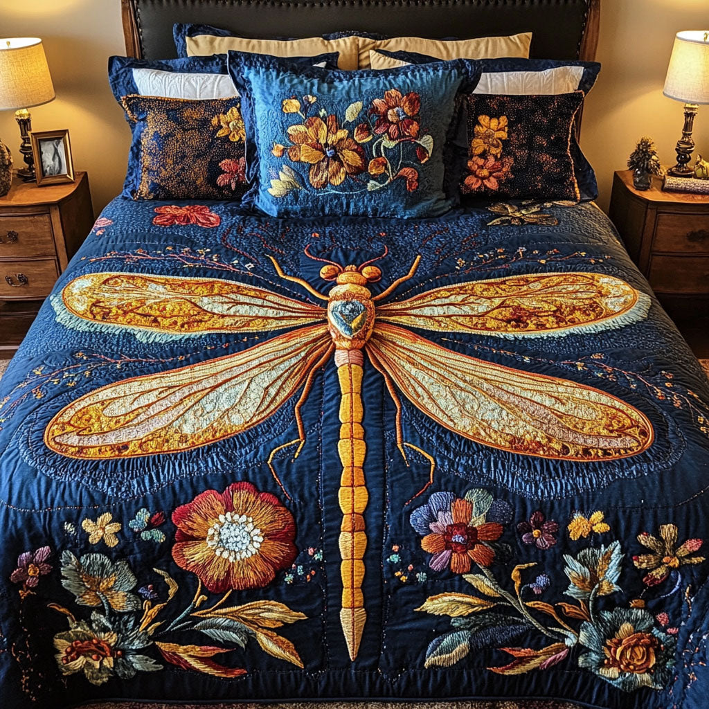 Golden Twilight Quilted Bedding Set Bed Decorations Unique Dragonfly Gifts