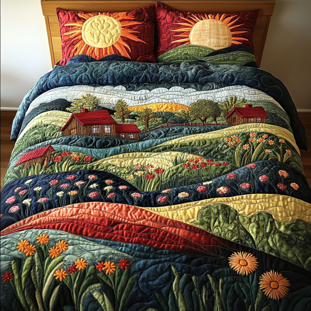 Golden Valley Quilted Bedding Set Bed Decorations Christmas Flower Gifts