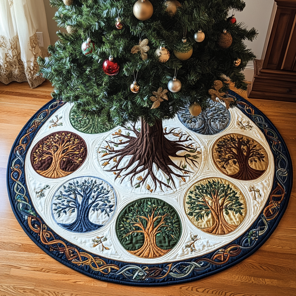 Golden Veins Christmas Quilted Tree Skirt Meaningful Christmas Gift to Warm the Heart