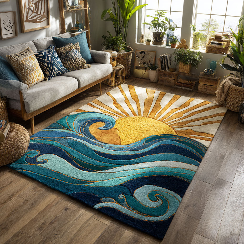 Golden Wave Area Rug Dining Table Decor Gift For Farmer