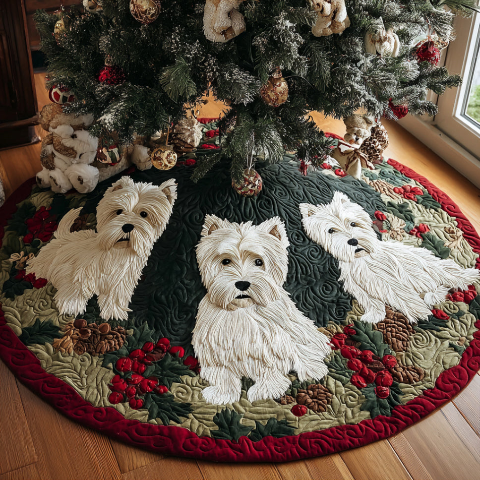 Golden Westie Glow Quilted Christmas Tree Skirt Popular Gift Merch for Christmas Enthusiasts