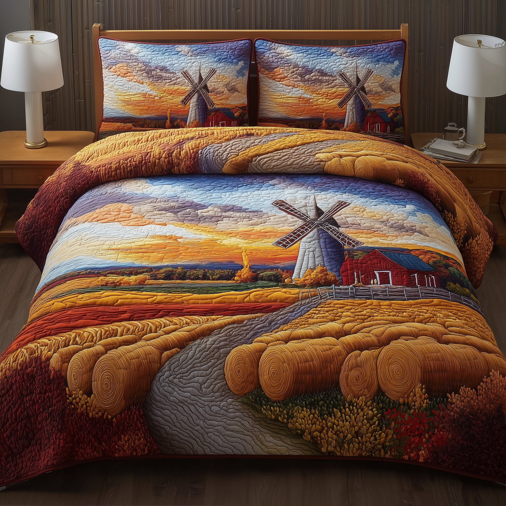 Golden Wheat Fields Quilted Bedding Set Bohemian Vibe