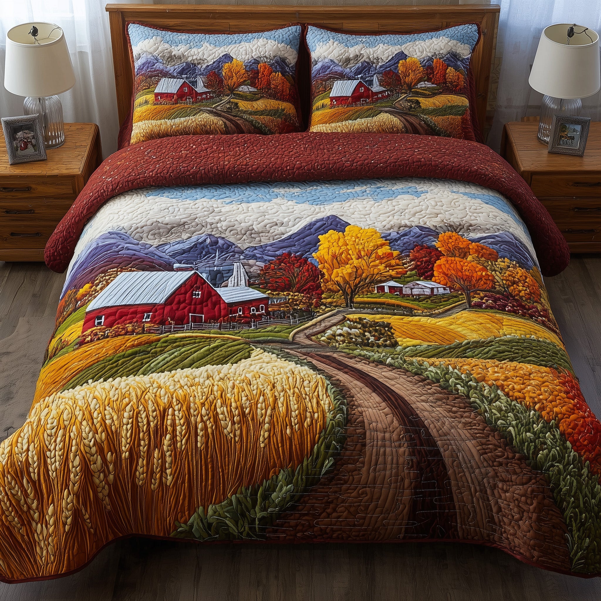 Golden Wheat Fields Quilted Bedding Set Farmhouse Style