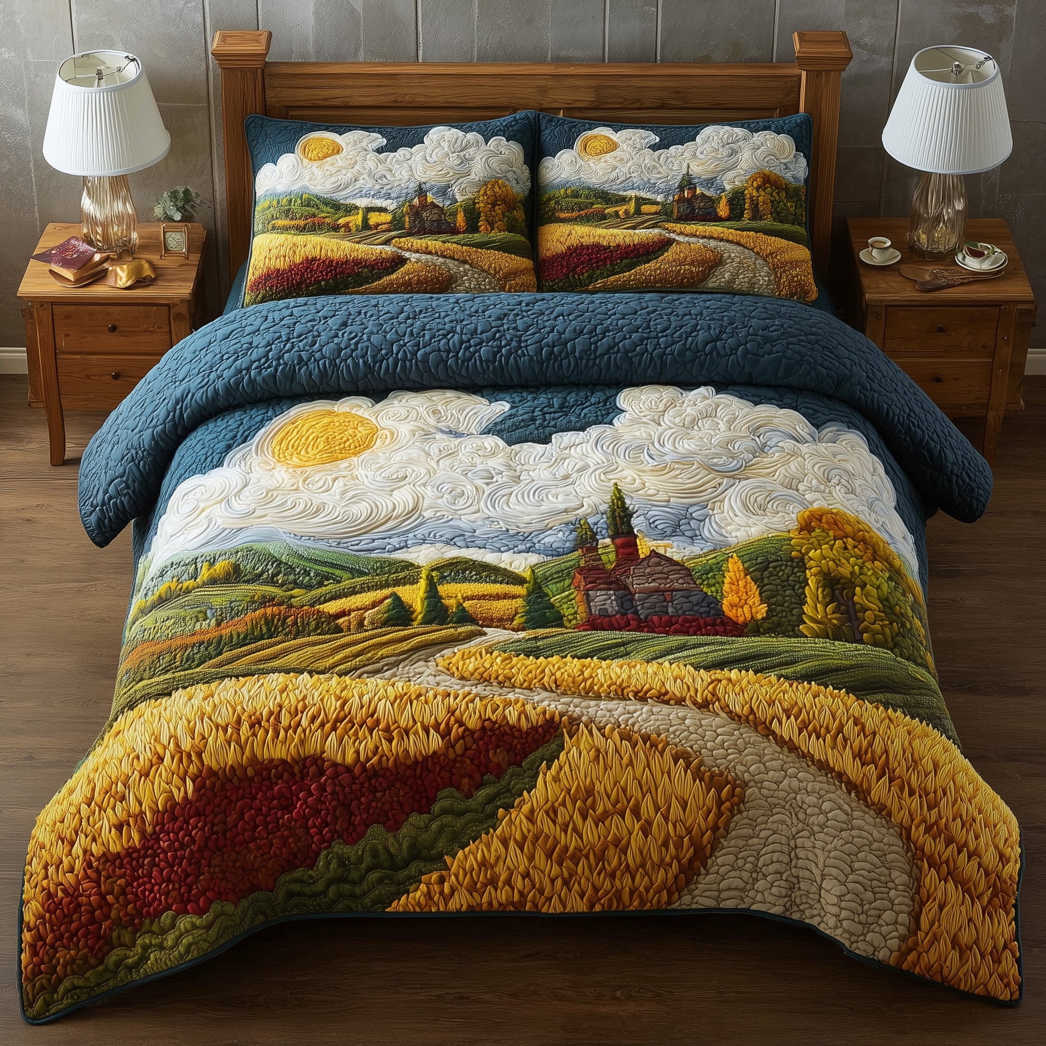 Golden Wheat Fields Quilted Bedding Set Modern Design