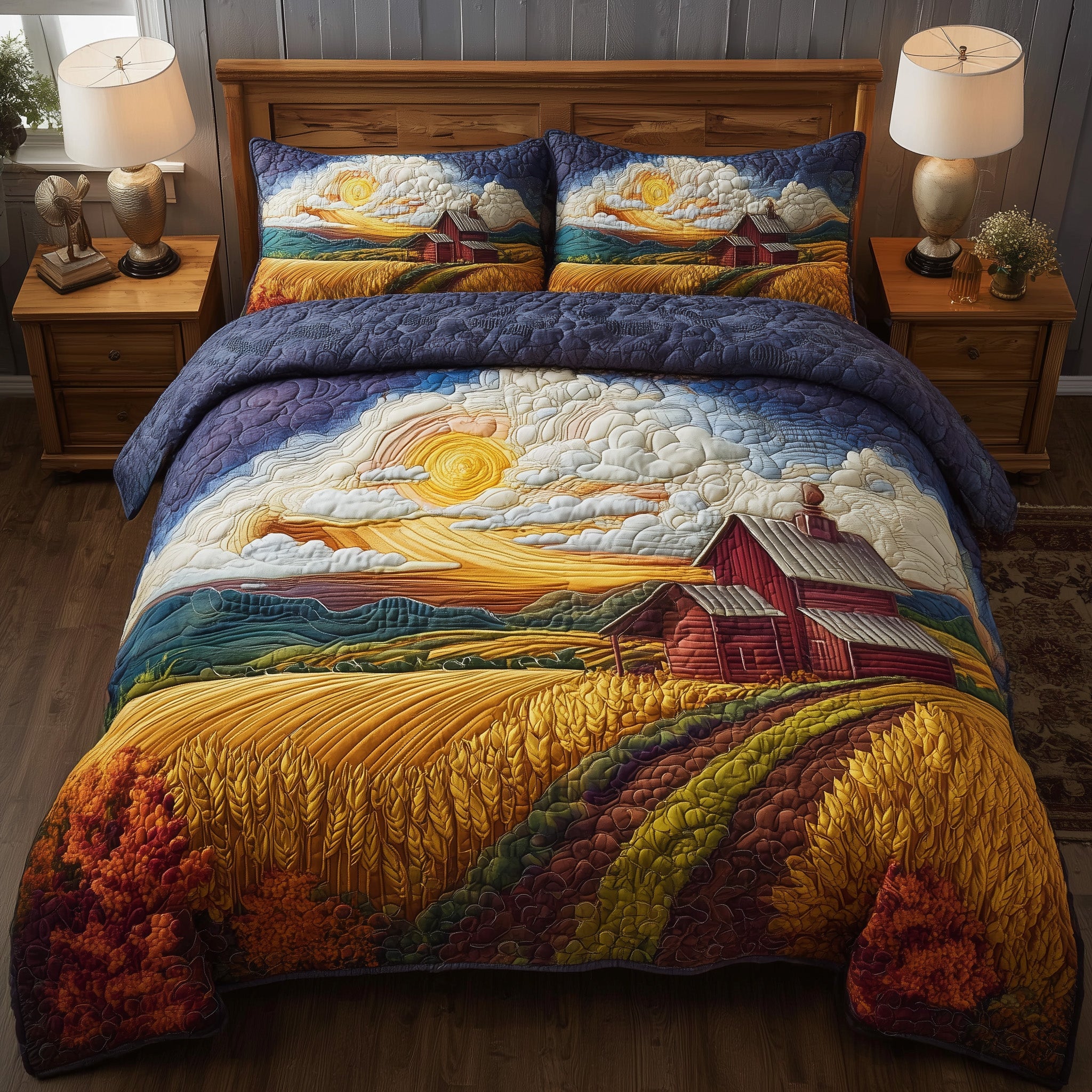 Golden Wheat Fields Quilted Bedding Set Solid Color