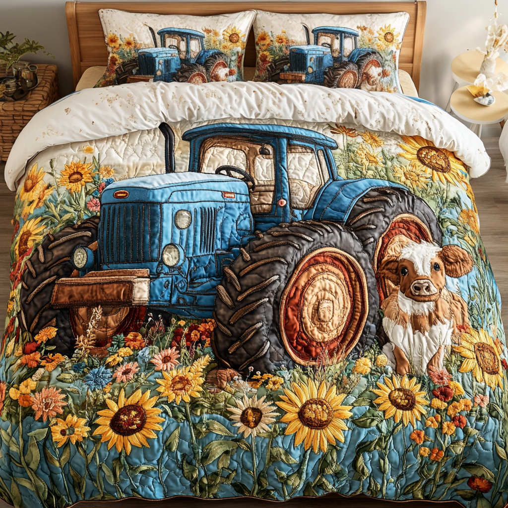 Golden Wheels Quilted Bedding Set Heartwarming Bedding Gift for Loved Ones