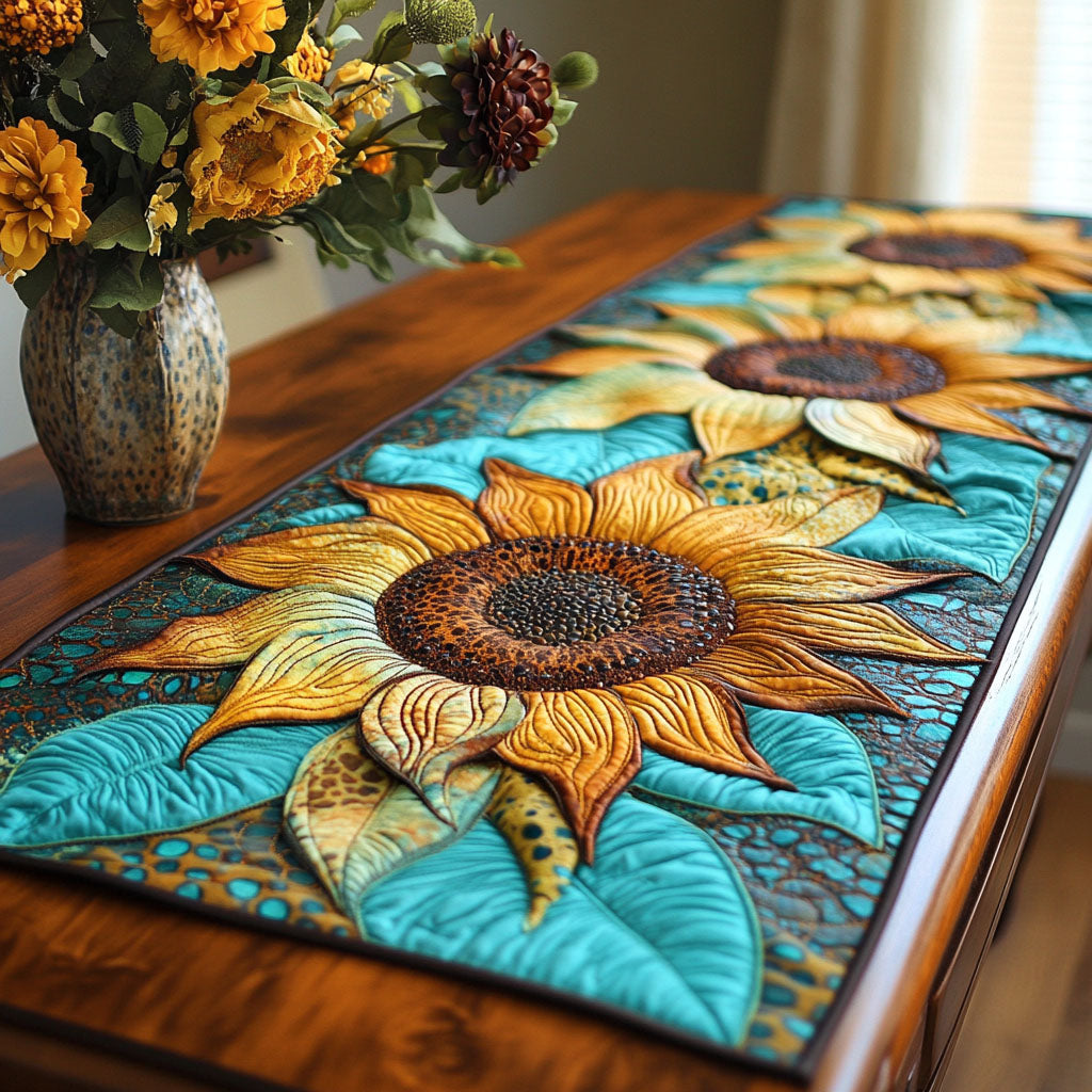 Golden Whisper Quilted Table Runner Dinner Table Decor Sunflower Gifts For Grandma