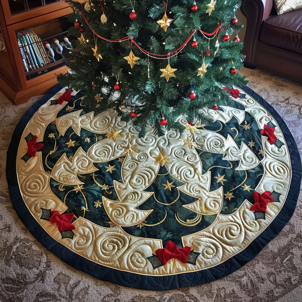 Golden Whispers Quilted Tree Skirt Soft Quilted Tree Skirt Gift for Comfortable Festive Home