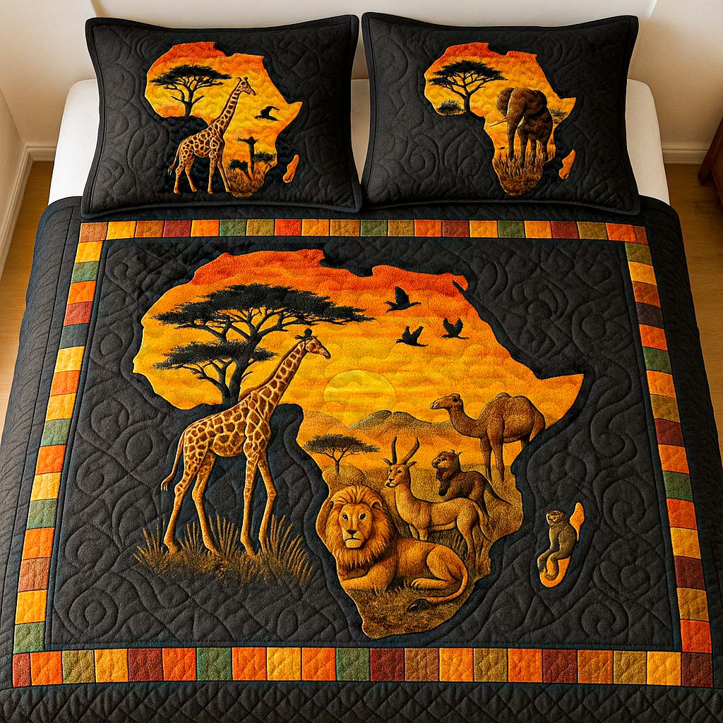 Golden Wildlife Scene Quilted Bedding Set Best Bed Sheet Set Best African American Gifts