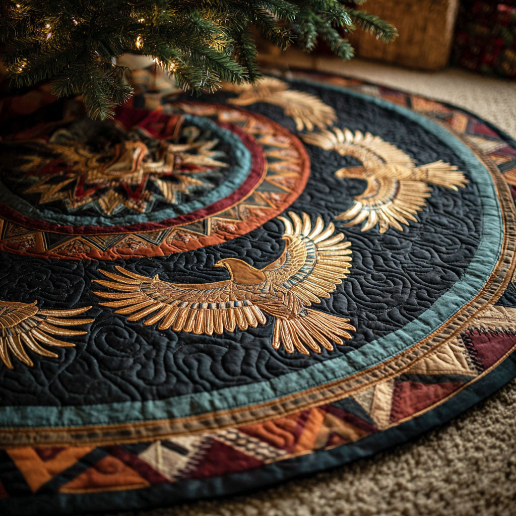 Golden Wings Christmas Quilted Tree Skirt Colorful Quilted Tree Skirt for a Joyful Holiday Atmosphere