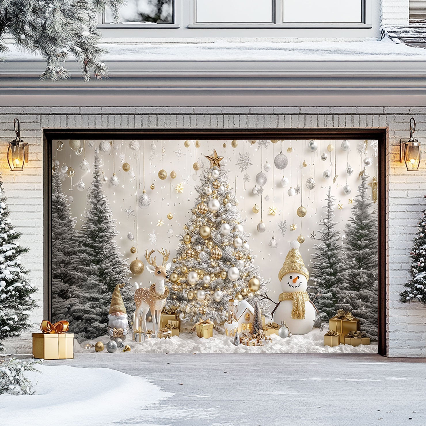 Golden Winter Christmas Garage Door Banner Outdoor Xmas Decorations Unique Xmas Gifts