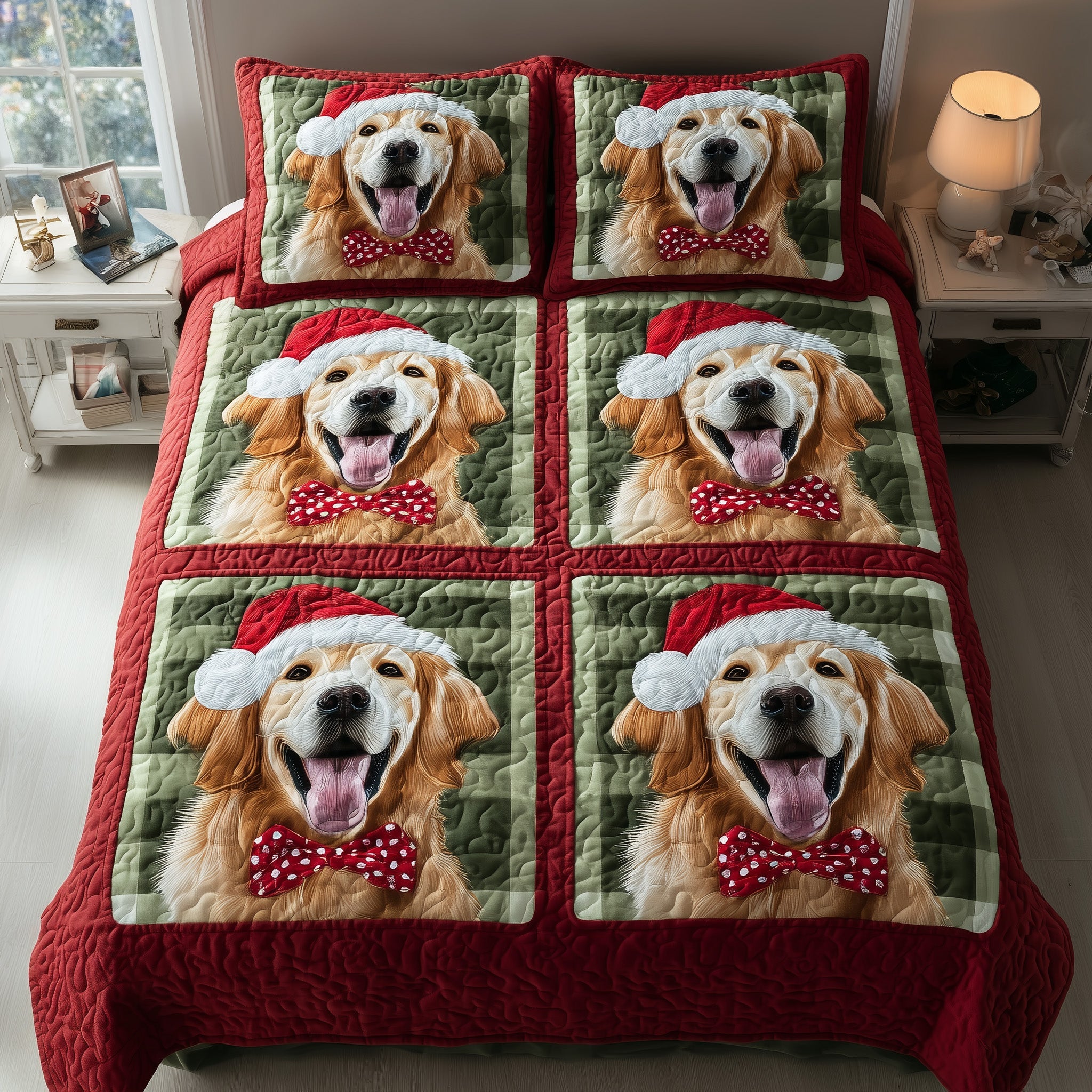 Golden Xmas Quilted Bedding Set Durable And Long-lasting