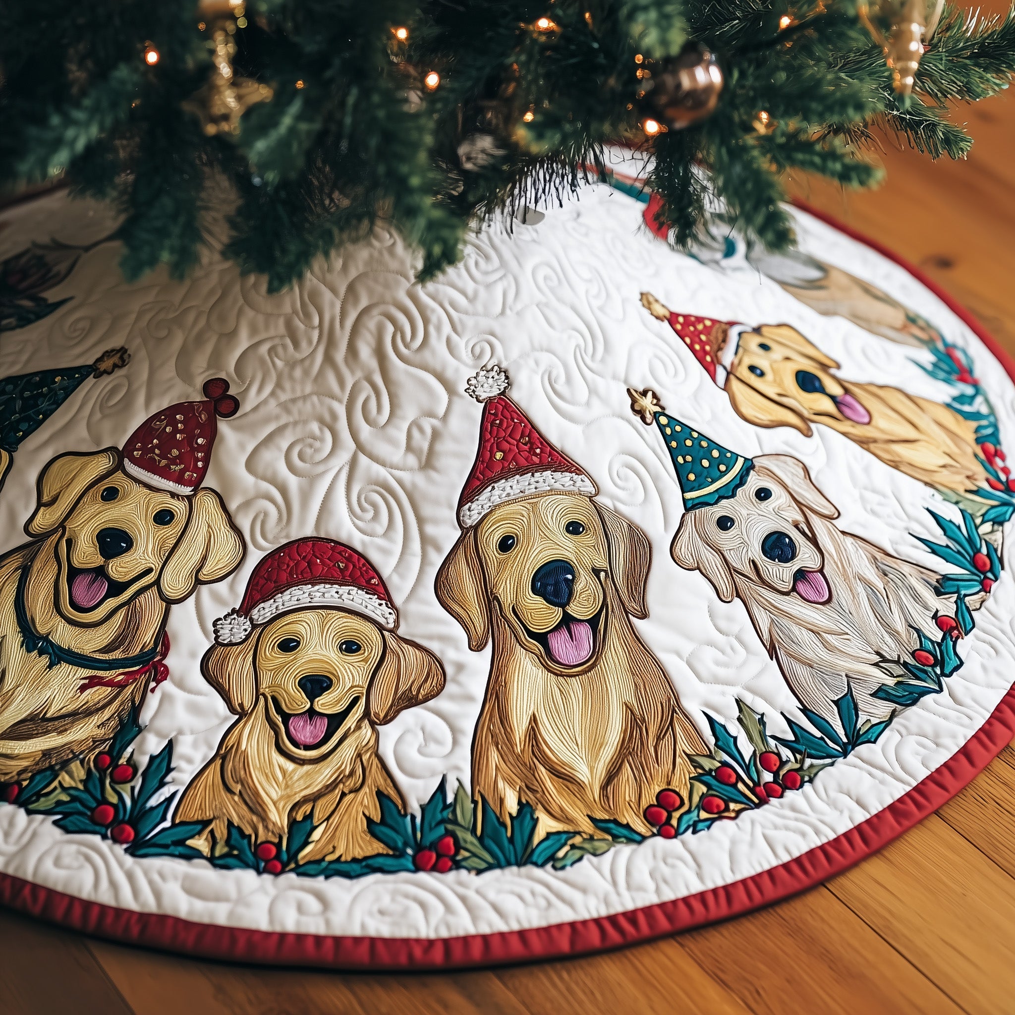 Golden Xmas Quilted Tree Skirt Adorable Easter Gift Merch
