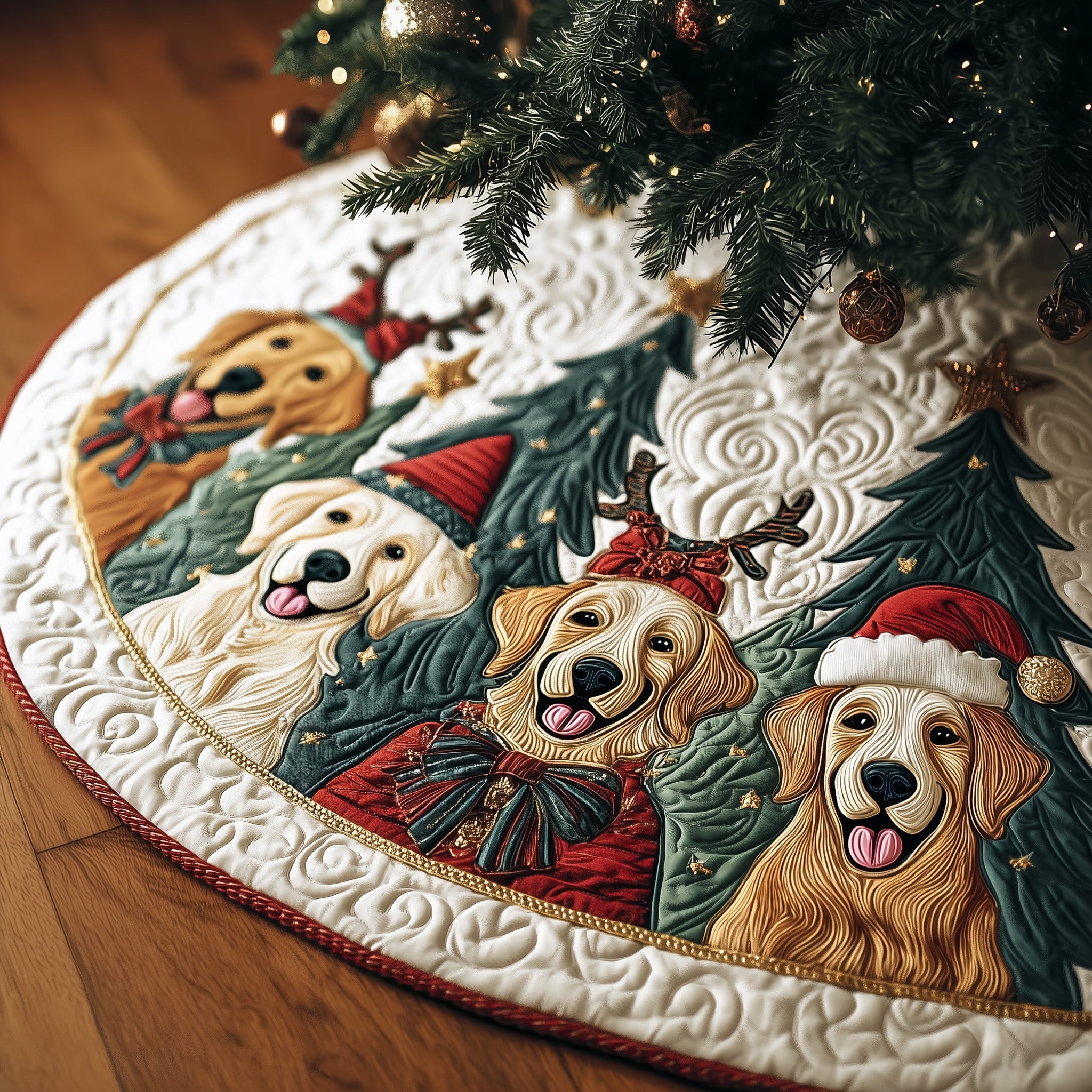 Golden Xmas Quilted Tree Skirt Special Birthday Gift Merch