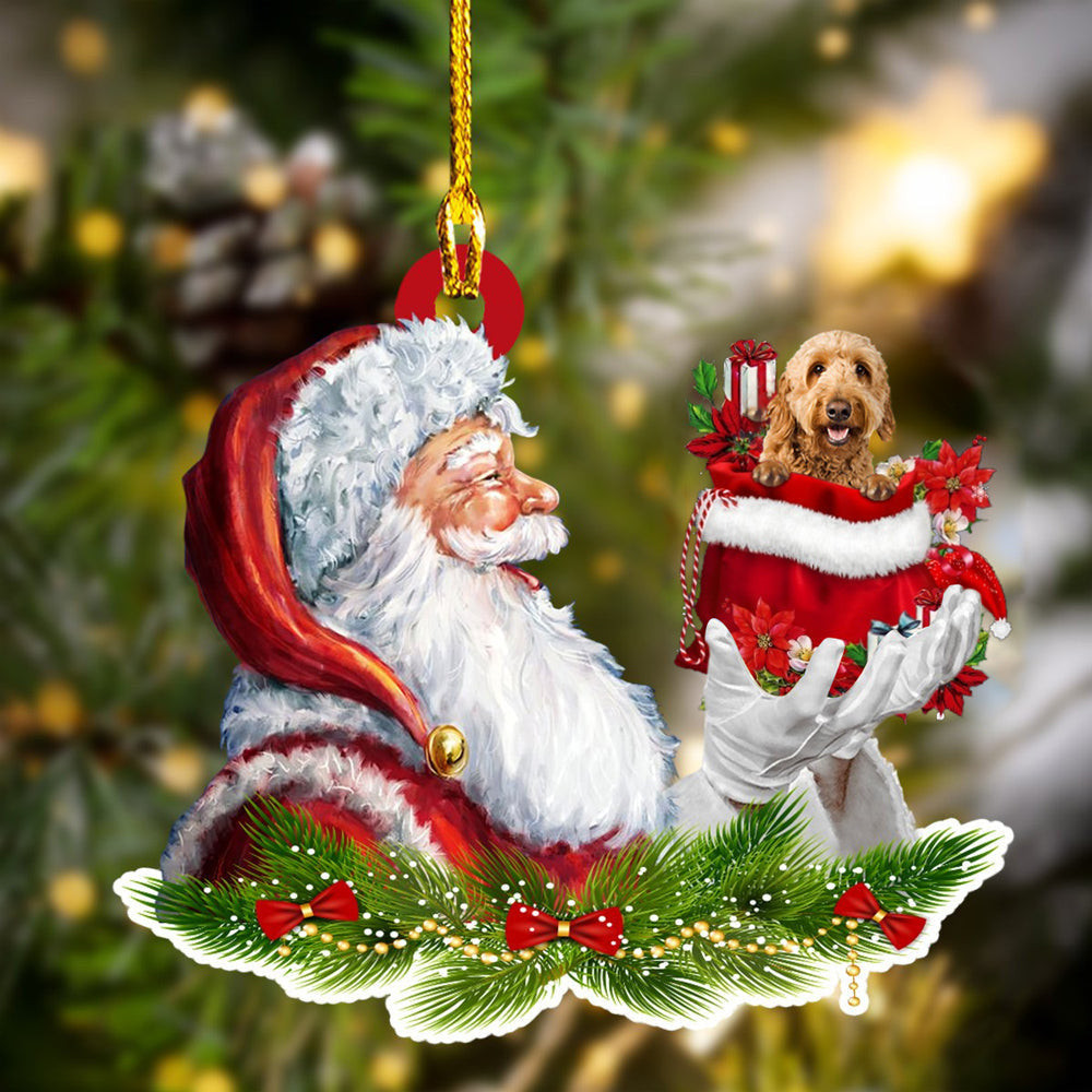 Goldendoodle and Santa Christmas Ornament for Dog Lovers Dog Mom Acrylic Dog Ornament