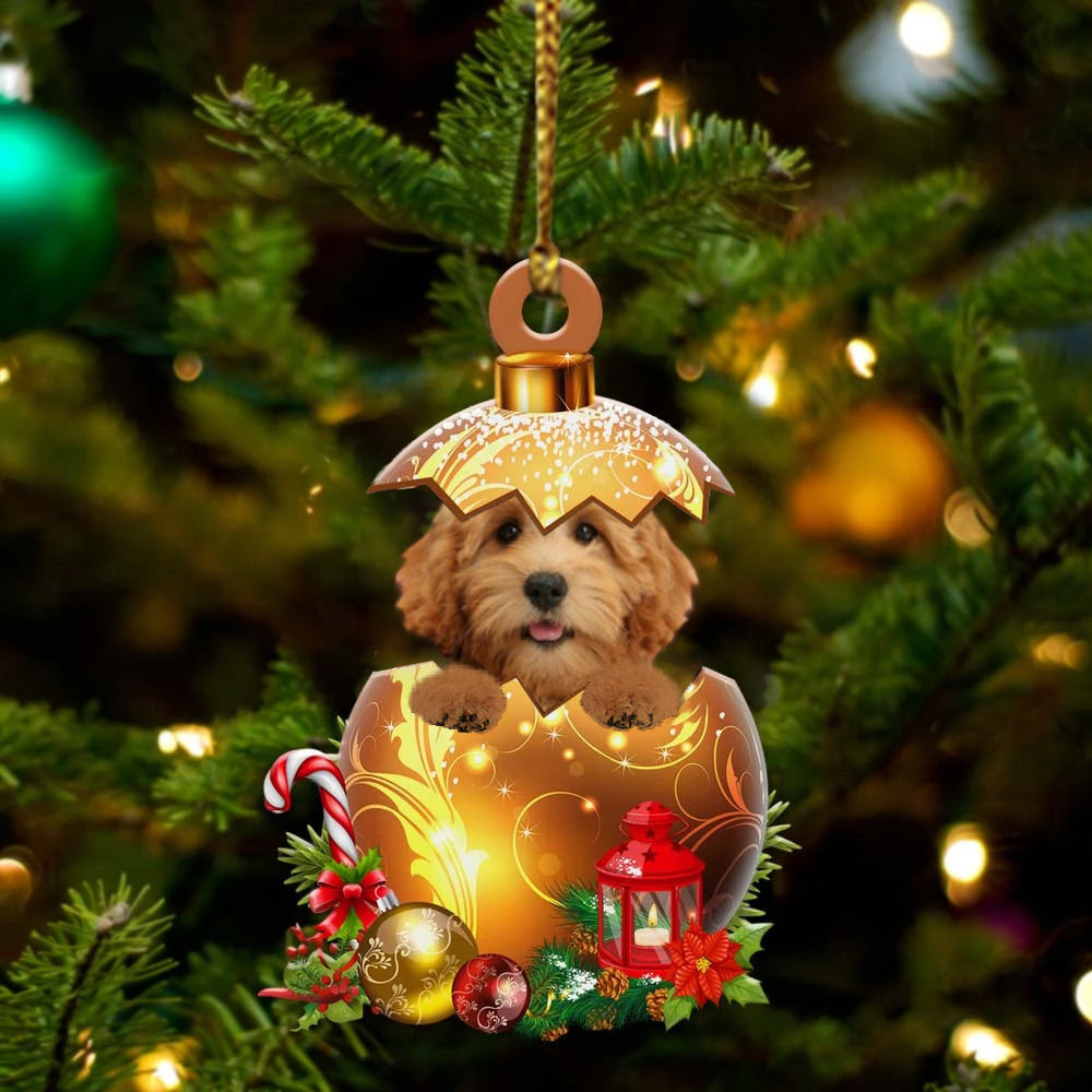 Goldendoodle In in Golden Egg Christmas Ornament Flat Acrylic Dog Ornament