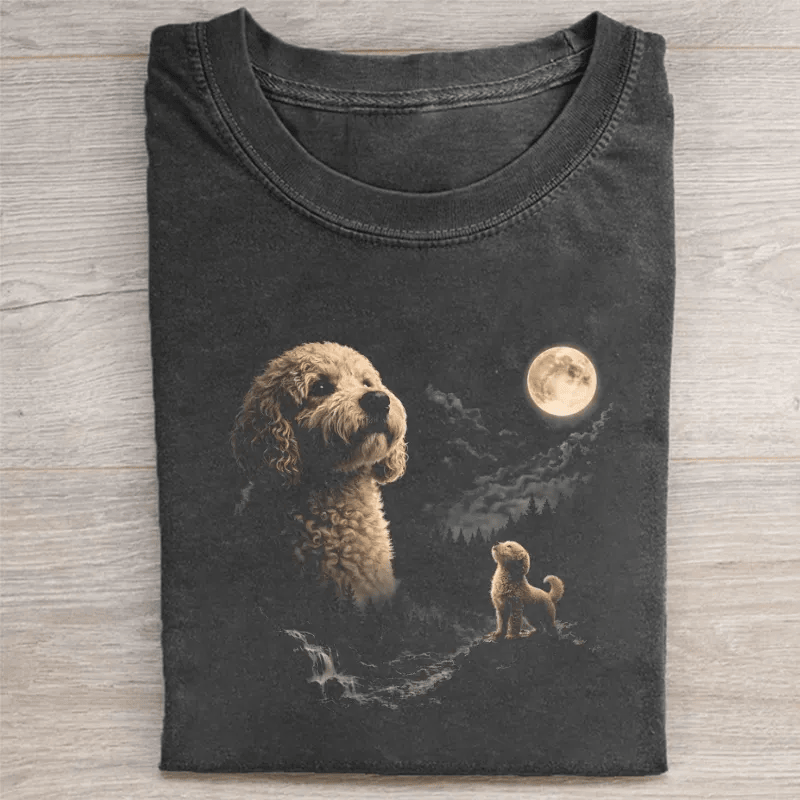Goldendoodle Moon Night T-Shirt Mystical Dog Lover Tee Fantasy Dog Portrait Shirt Best Gift For Doodle Owners