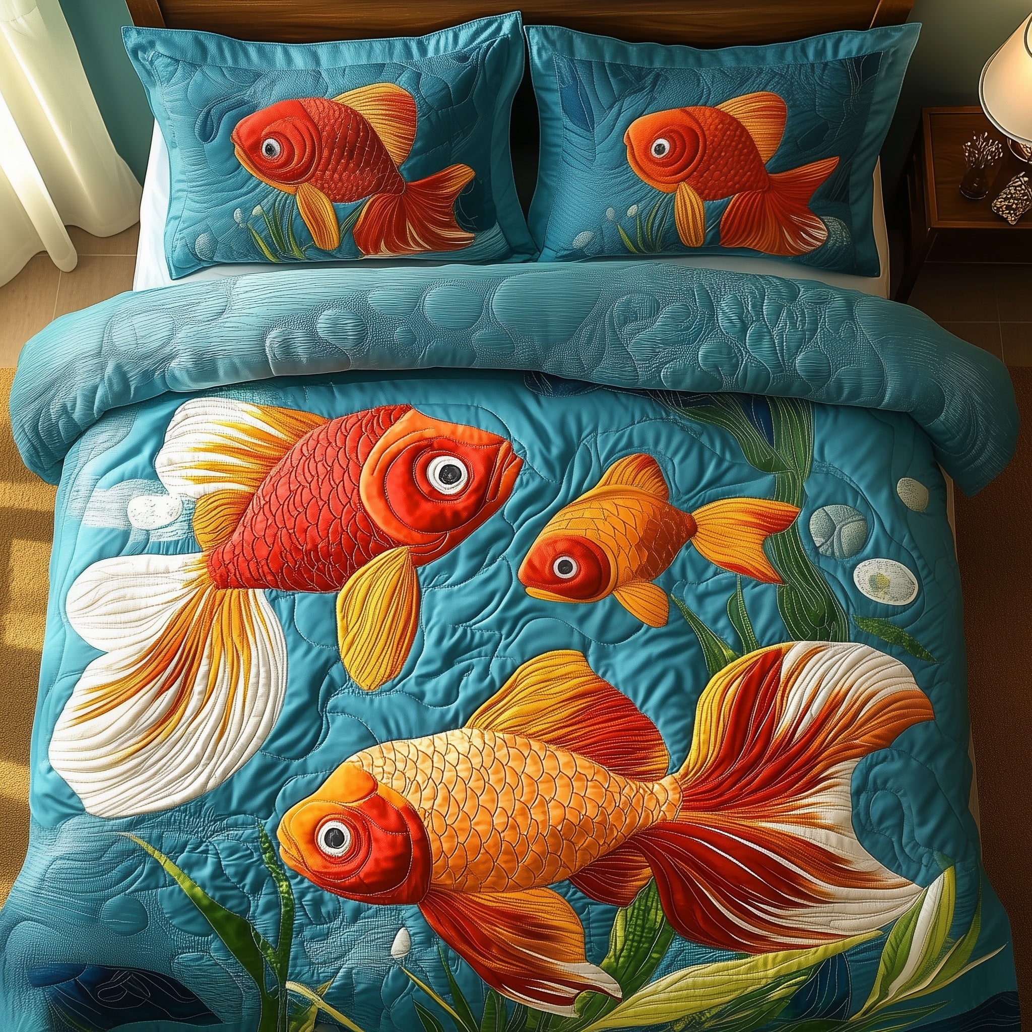 Goldfish Quilted Bedding Set Duvet Cover Merchandise Gifts For Fishermen Who Have Everything