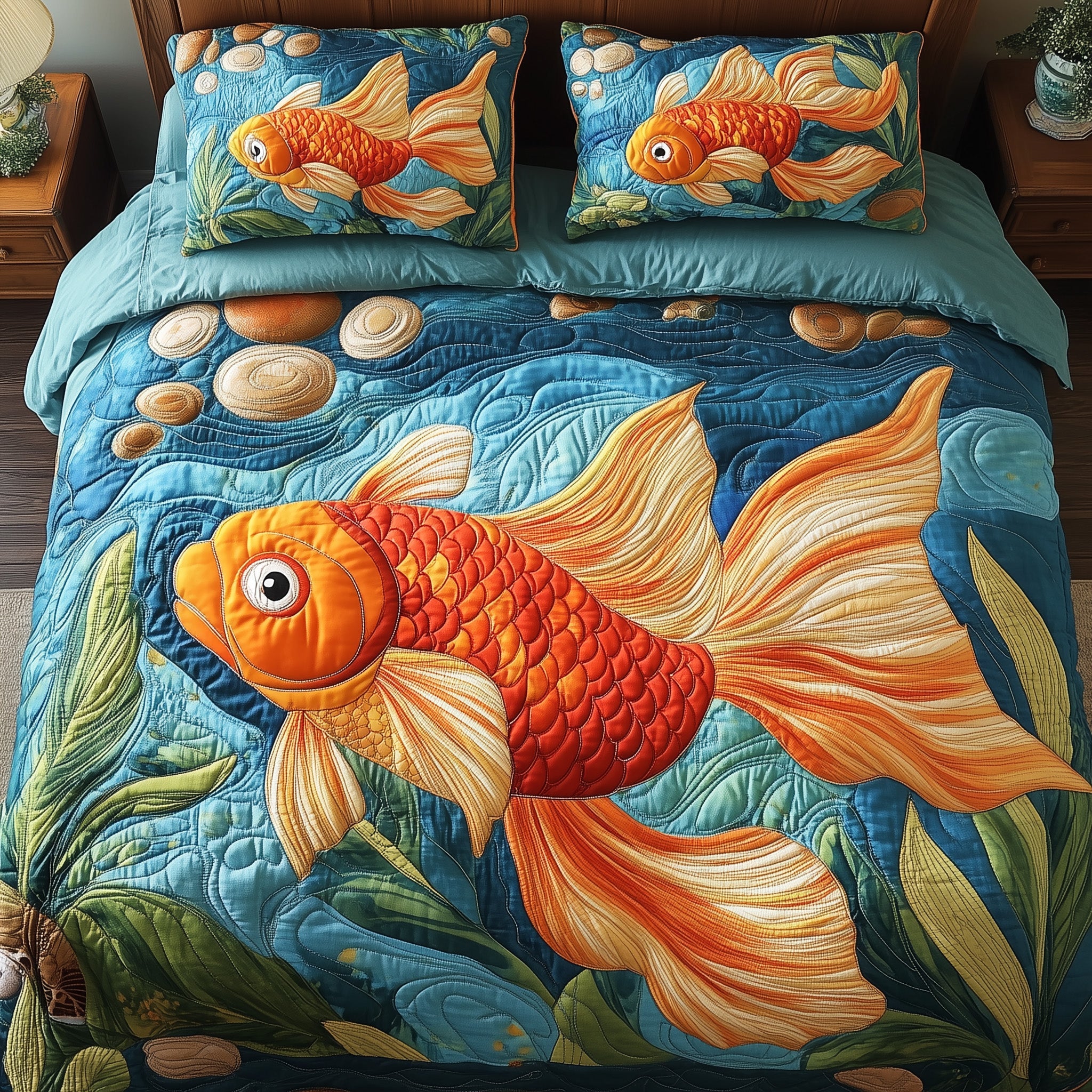 Goldfish Quilted Bedding Set Duvet Cover Merchandise Novelty Fishing Gifts