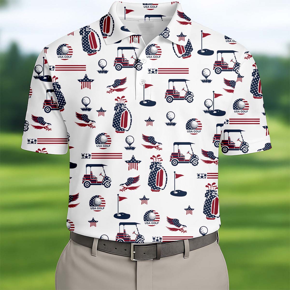Golf American Flag Polo Shirt Golf Lovers Men's Merchandise Gifts For Husband