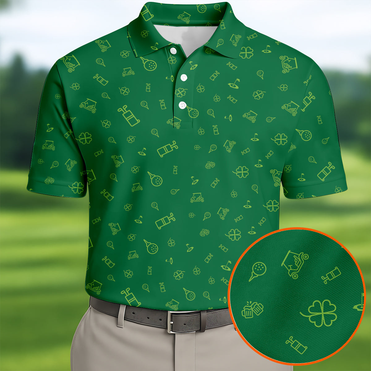 Golf And Beer Lucky Four Leaf Clover St Patrick's Day Polo Shirt Golf Clothes Present For Father