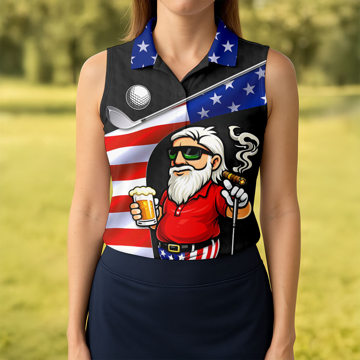 Golf And Beer Patriotic Man 4th Of July Sleeveless Polo Shirt Best Golf Shirt Great Gift For Her