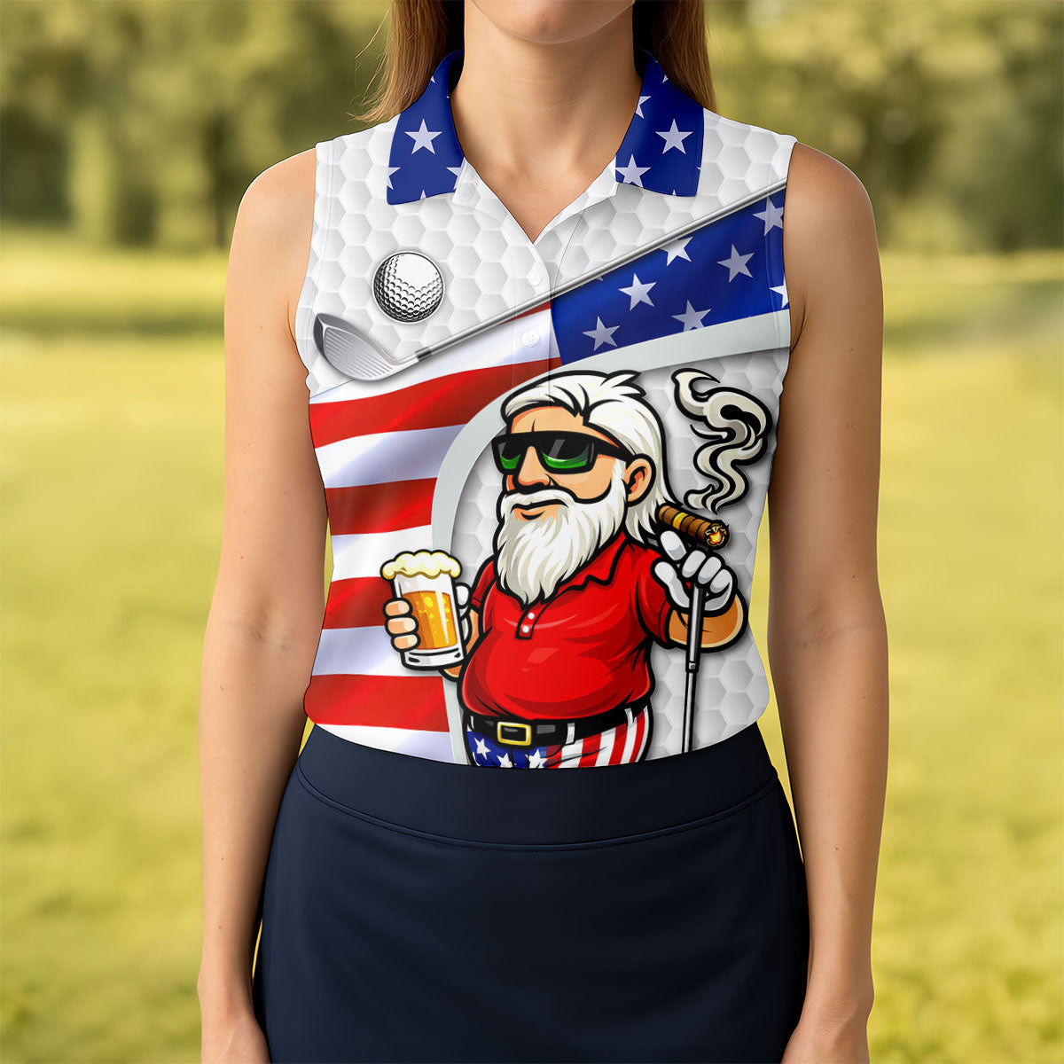 Golf And Beer Patriotic Man 4th Of July Sleeveless Polo Shirt Unique Golf Clothes Cool Present For Sister