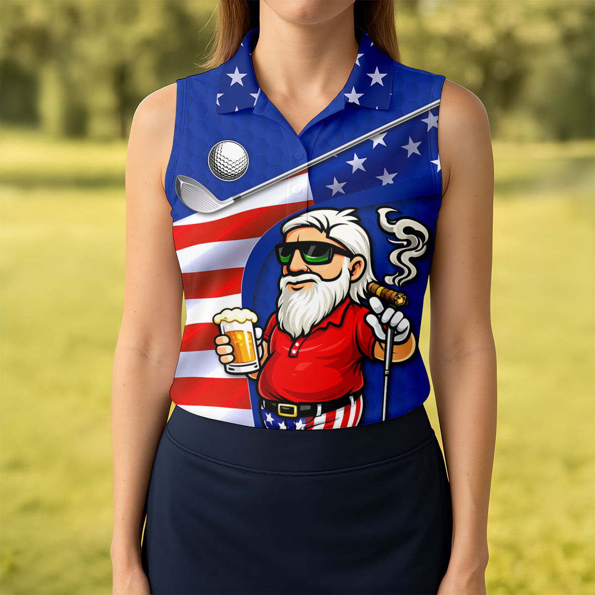 Golf And Beer Patriotic Man Golf Sleeveless Polo Shirt Best Golf Attire Present For Wife