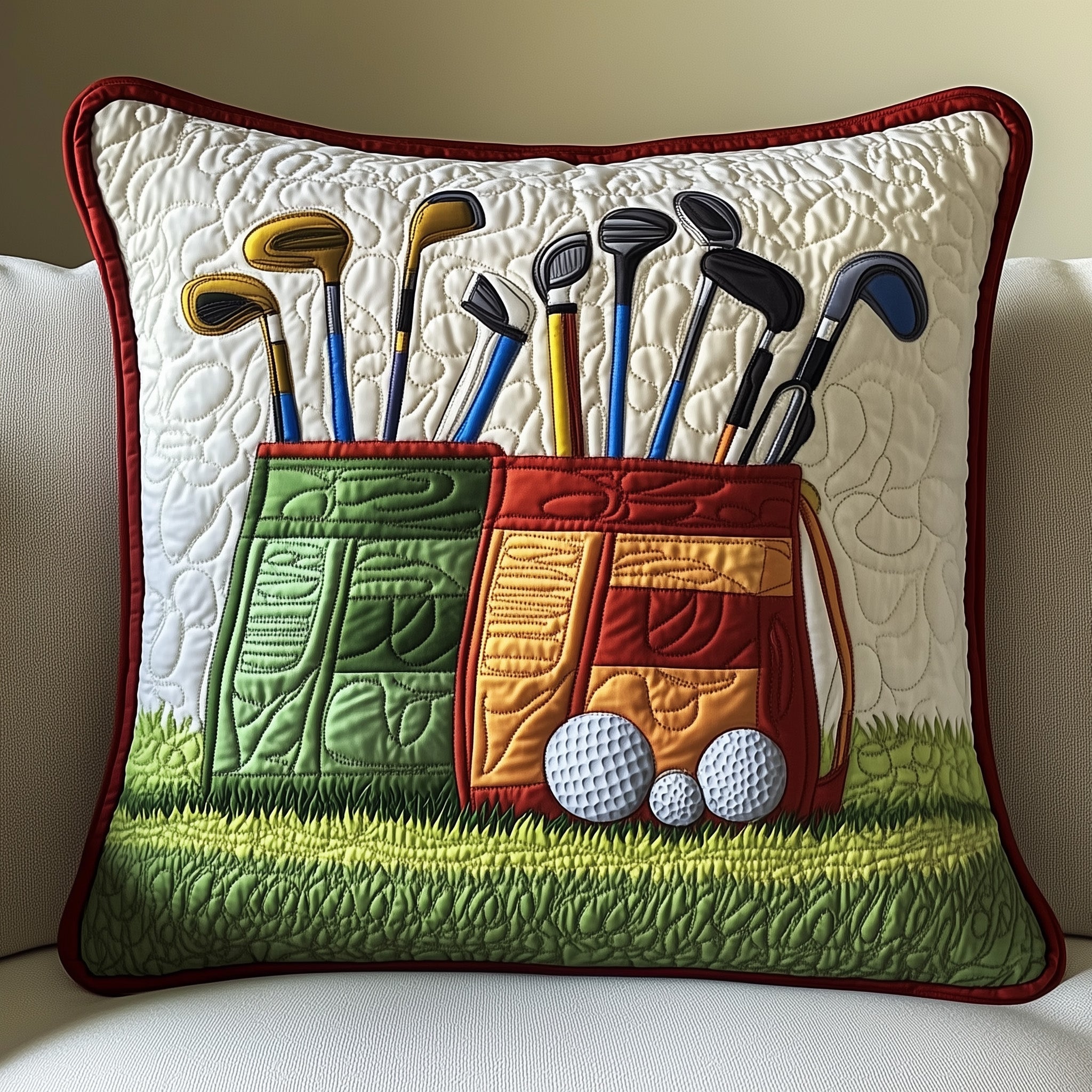 Golf Bag Quilted Pillow Case Decorative Pillow Cover MerchGolf Gift Ideas For Men