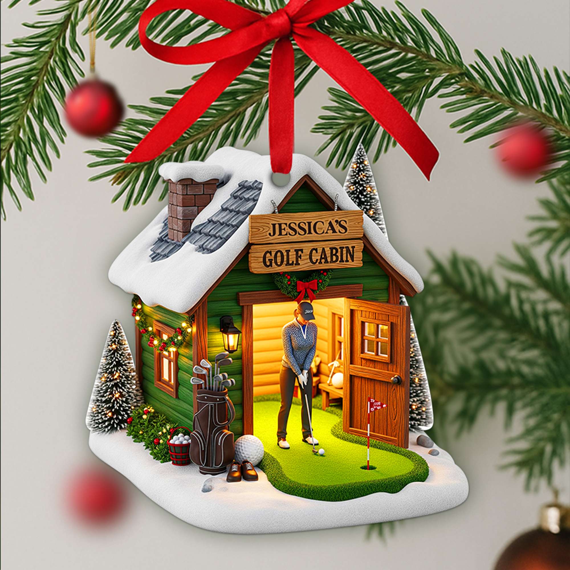 Golf Cabin Christmas Ornament - Personalized Gift For Golfers - Holiday Tree Decoration Gift
