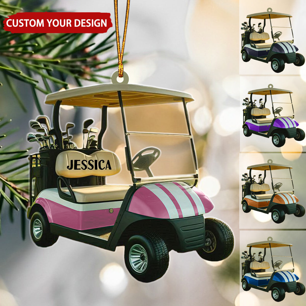 Golf Cart Personalized Christmas Ornament Custom Name Golf Lover Ornament 2024
