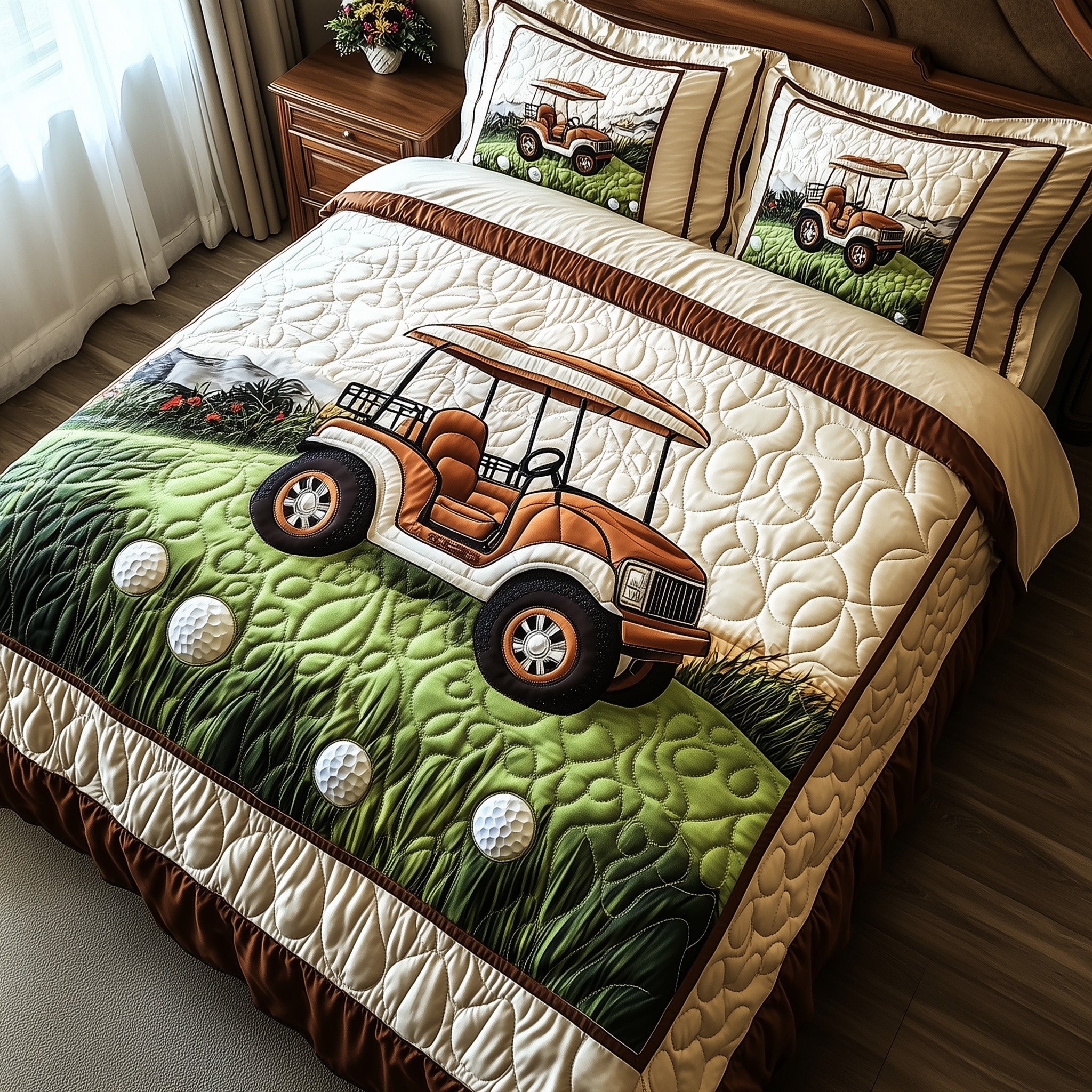 Golf Cart Quilted Bedding Set Duvet Cover Merchandise Gift For Golf Lover