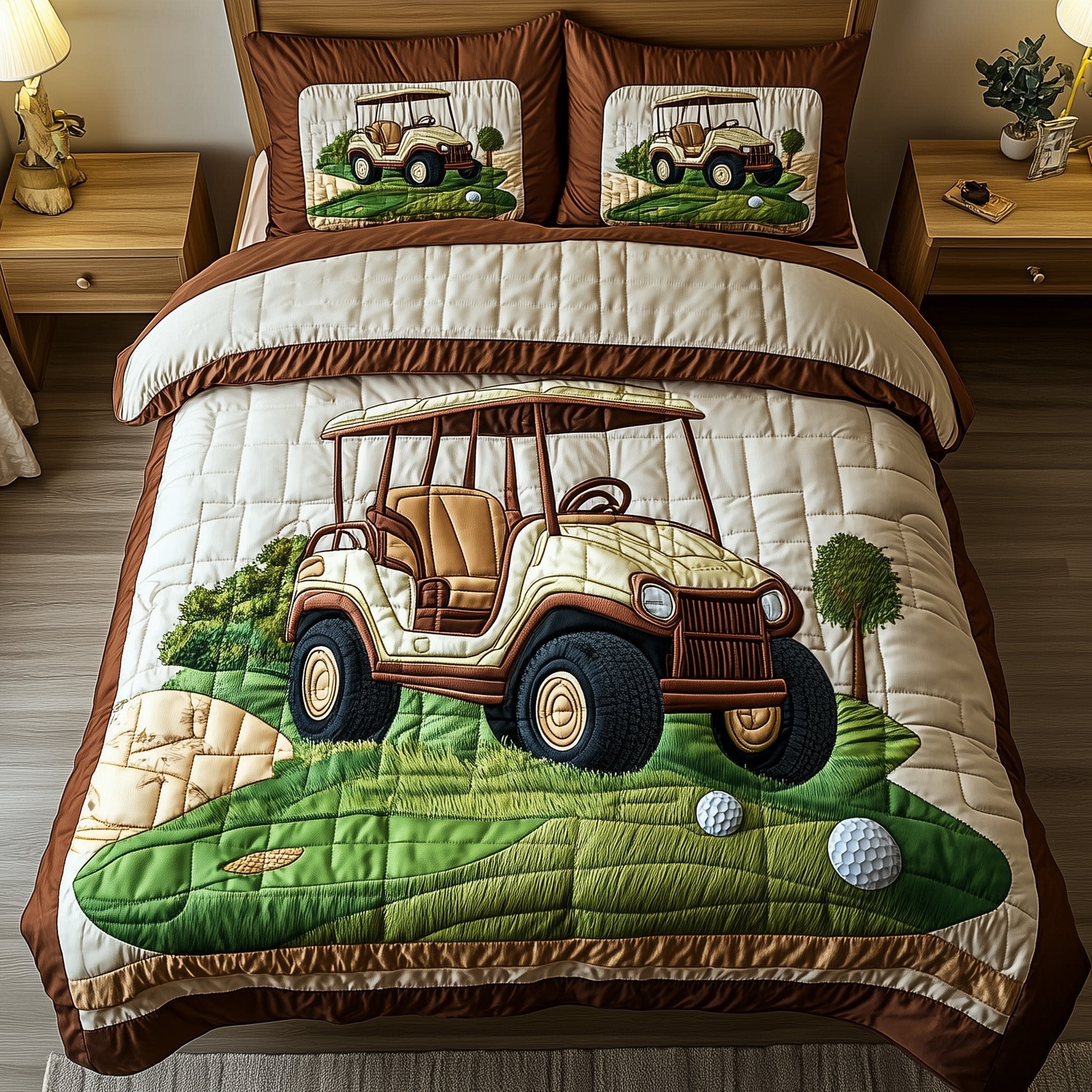 Golf Cart Quilted Bedding Set Duvet Cover Merchandise Golf Gifts For Women