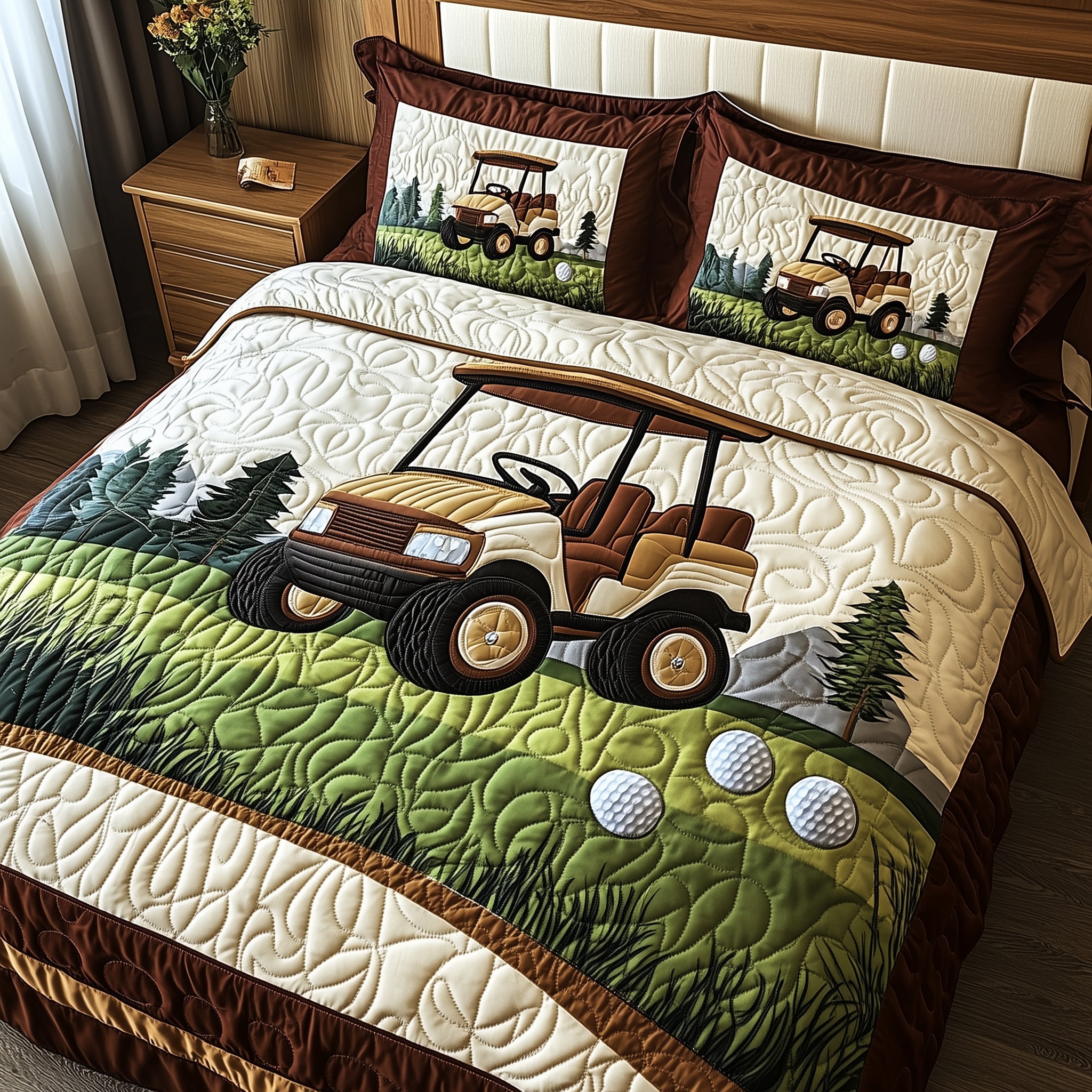 Golf Cart Quilted Bedding Set Duvet Cover Merchandise Golf Idea Presents