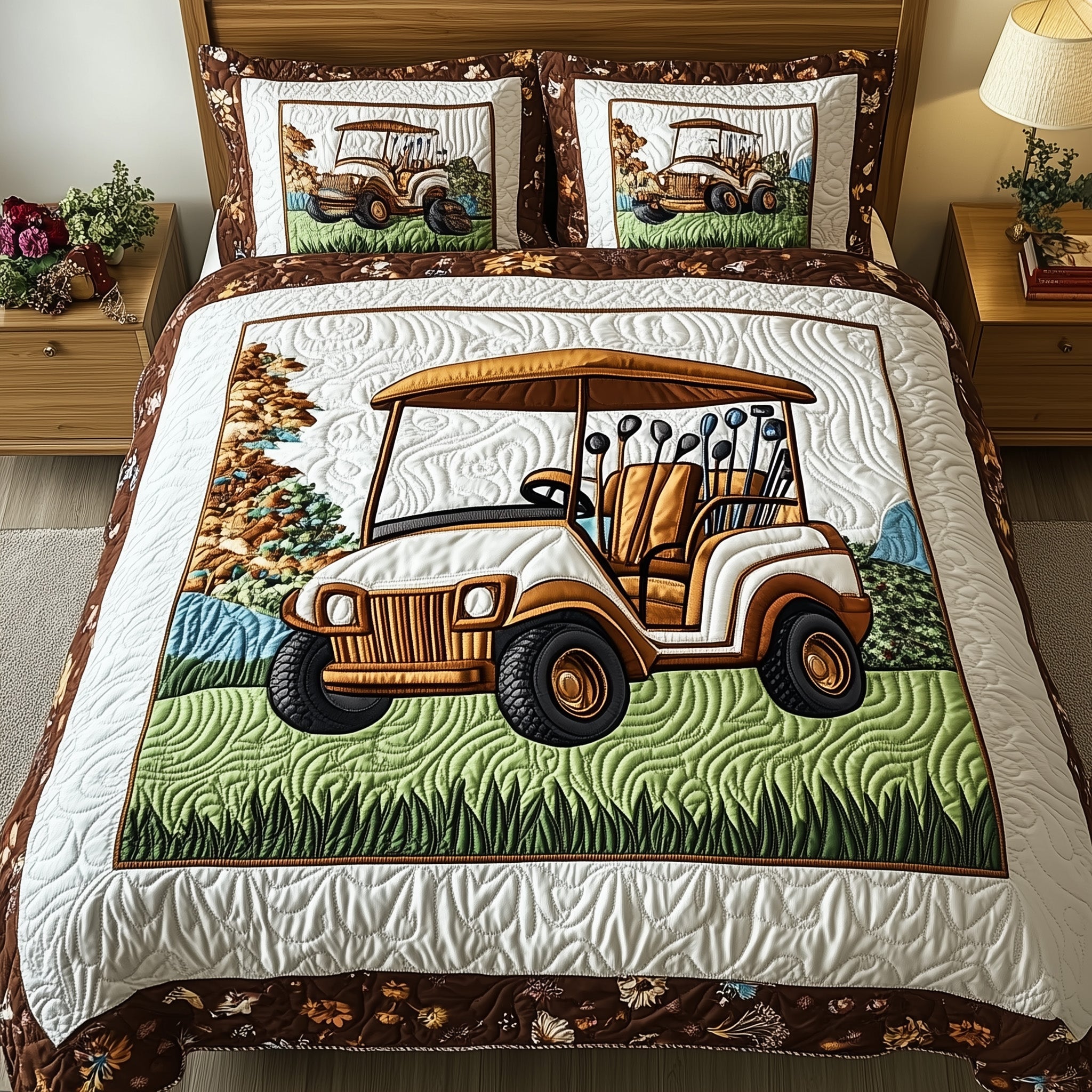 Golf Cart Quilted Bedding Set Duvet Cover Merchandise Golf Xmas Ideas