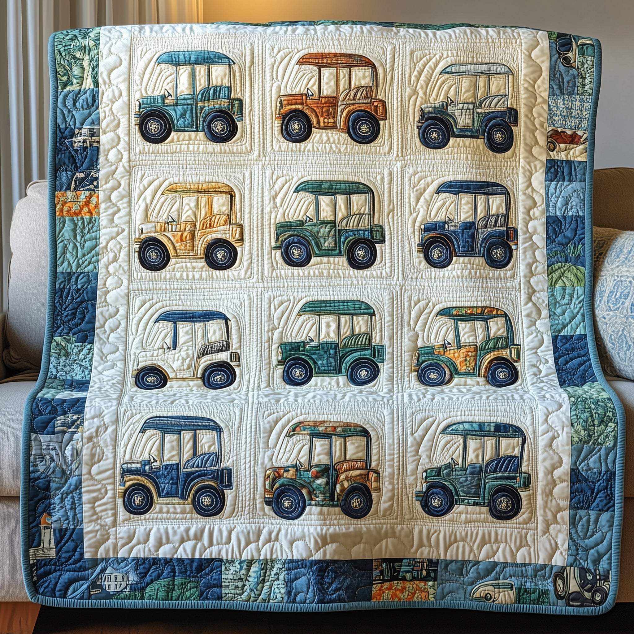 Golf Cart Quilted Blanket Cute Bed BlanketBest Golf Gifts Christmas