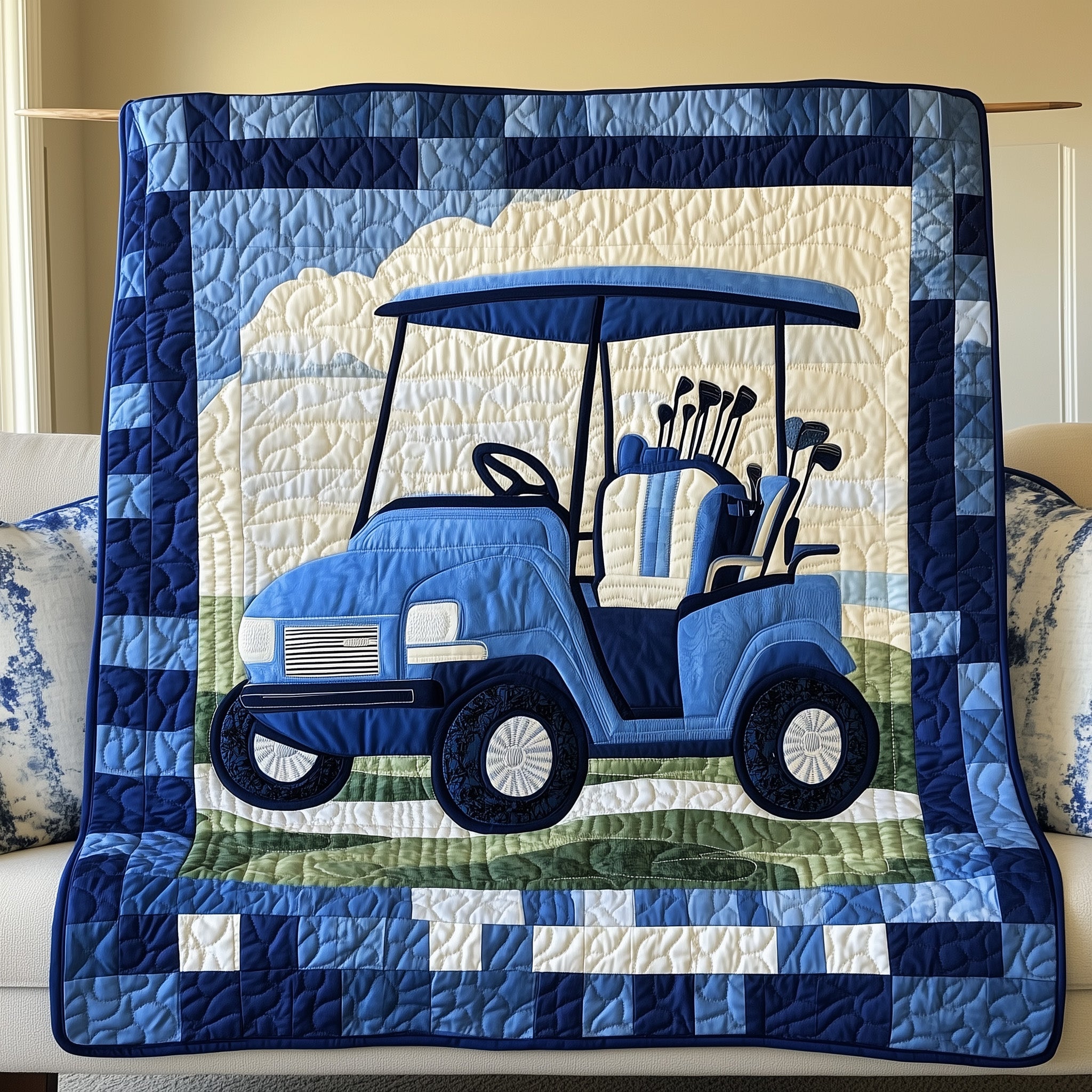 Golf Cart Quilted Blanket Cute Bed BlanketChristmas Golf Gifts For Guys