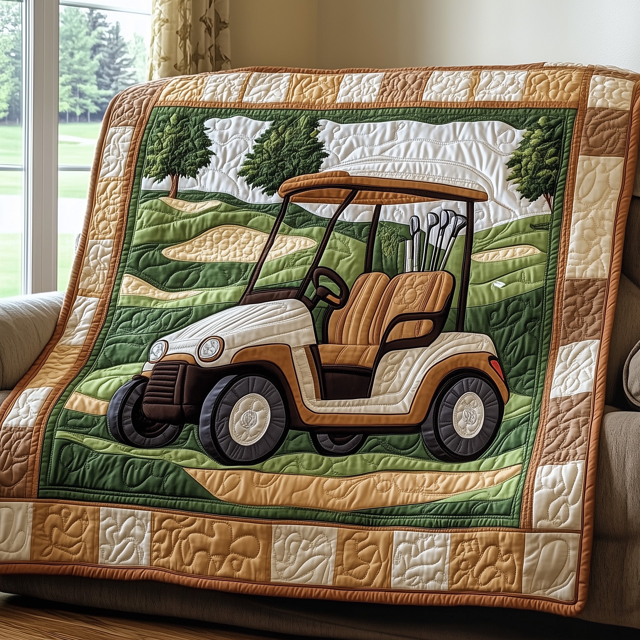 Golf Cart Quilted Blanket Cute Bed BlanketChristmas Golf Gifts For Men
