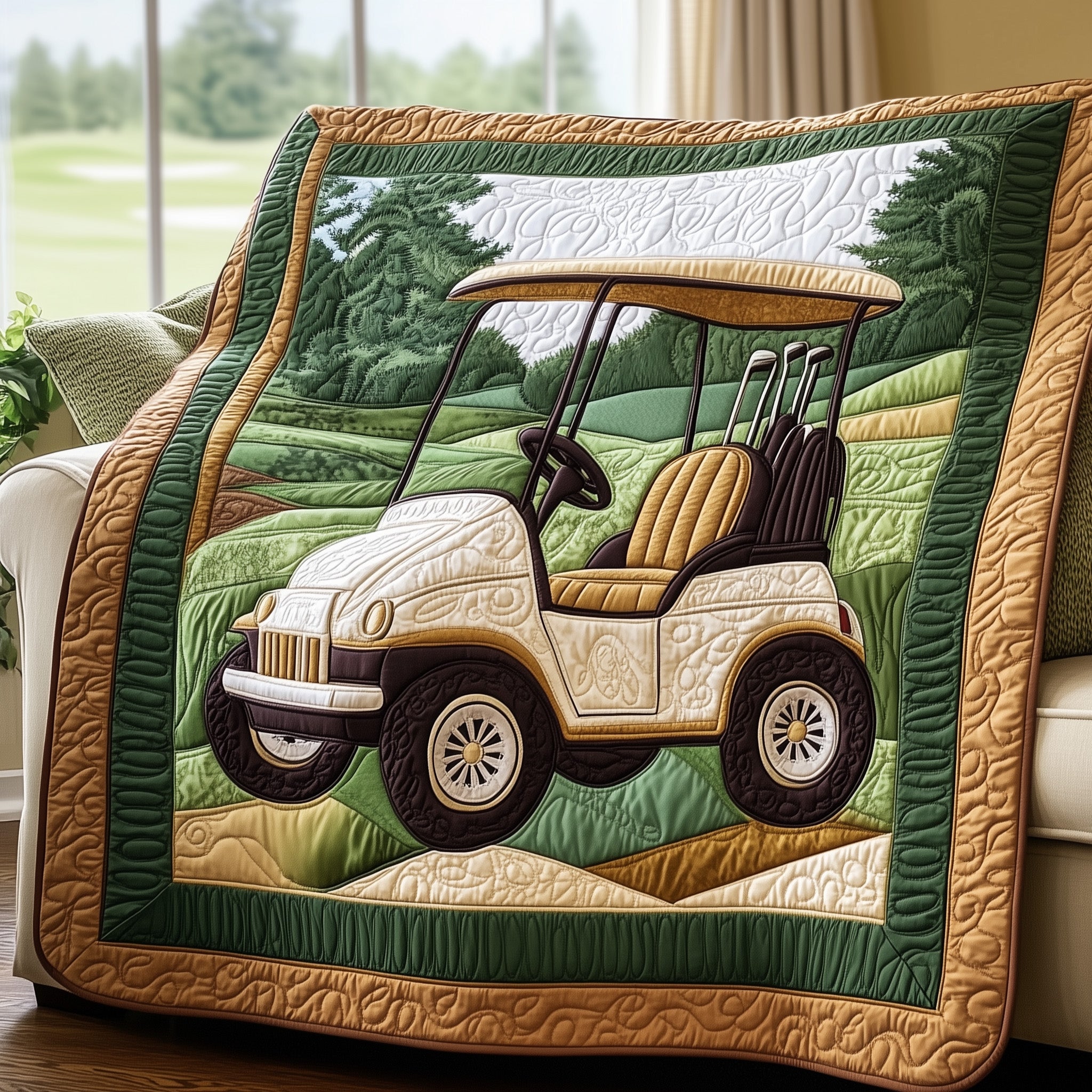 Golf Cart Quilted Blanket Cute Bed BlanketChristmas Mens Gifts Golf