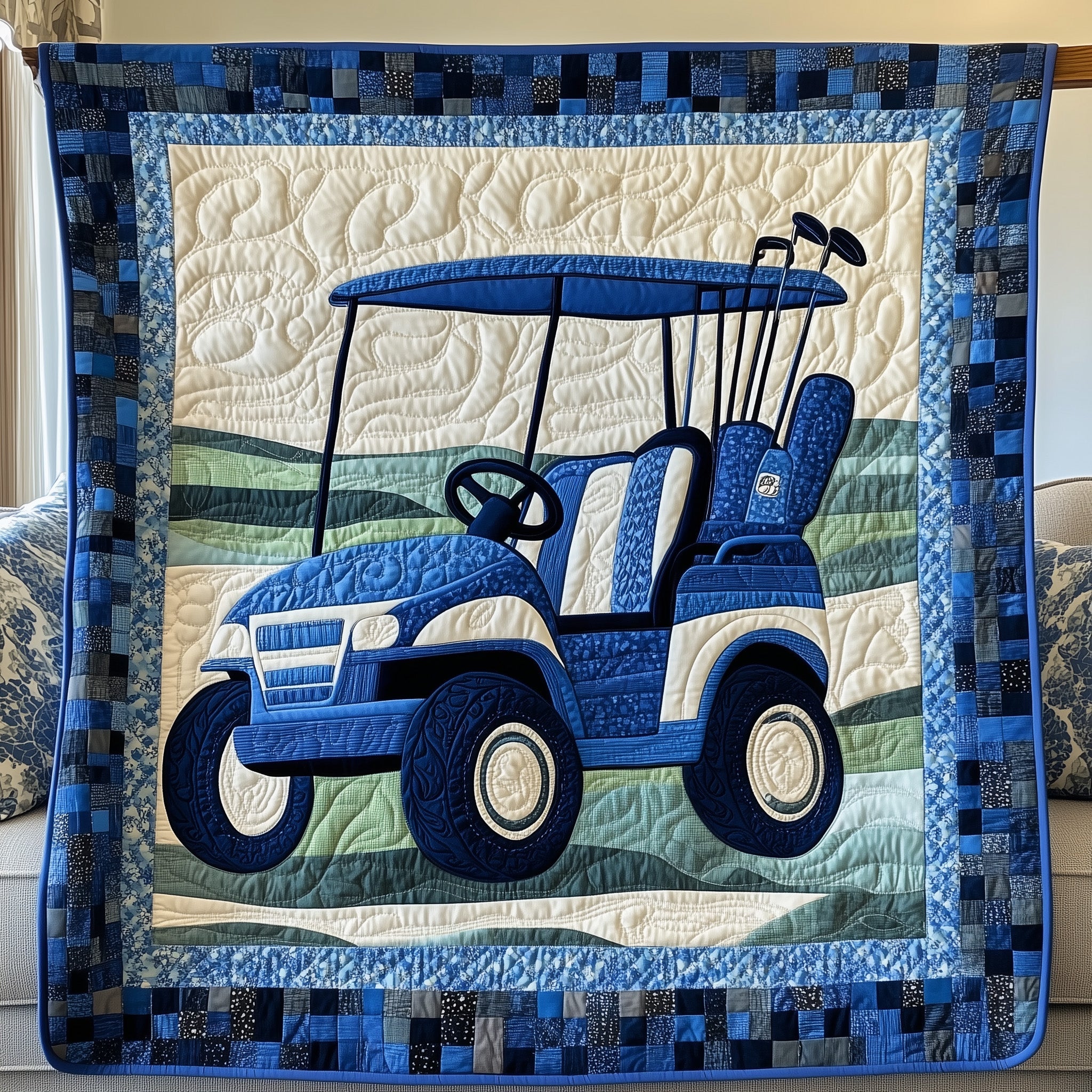 Golf Cart Quilted Blanket Cute Bed BlanketCool Golf Gifts Christmas