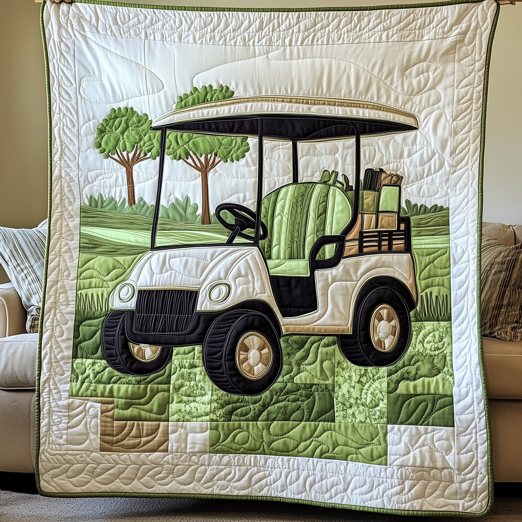 Golf Cart Quilted Blanket Cute Bed BlanketCool Golf Presents