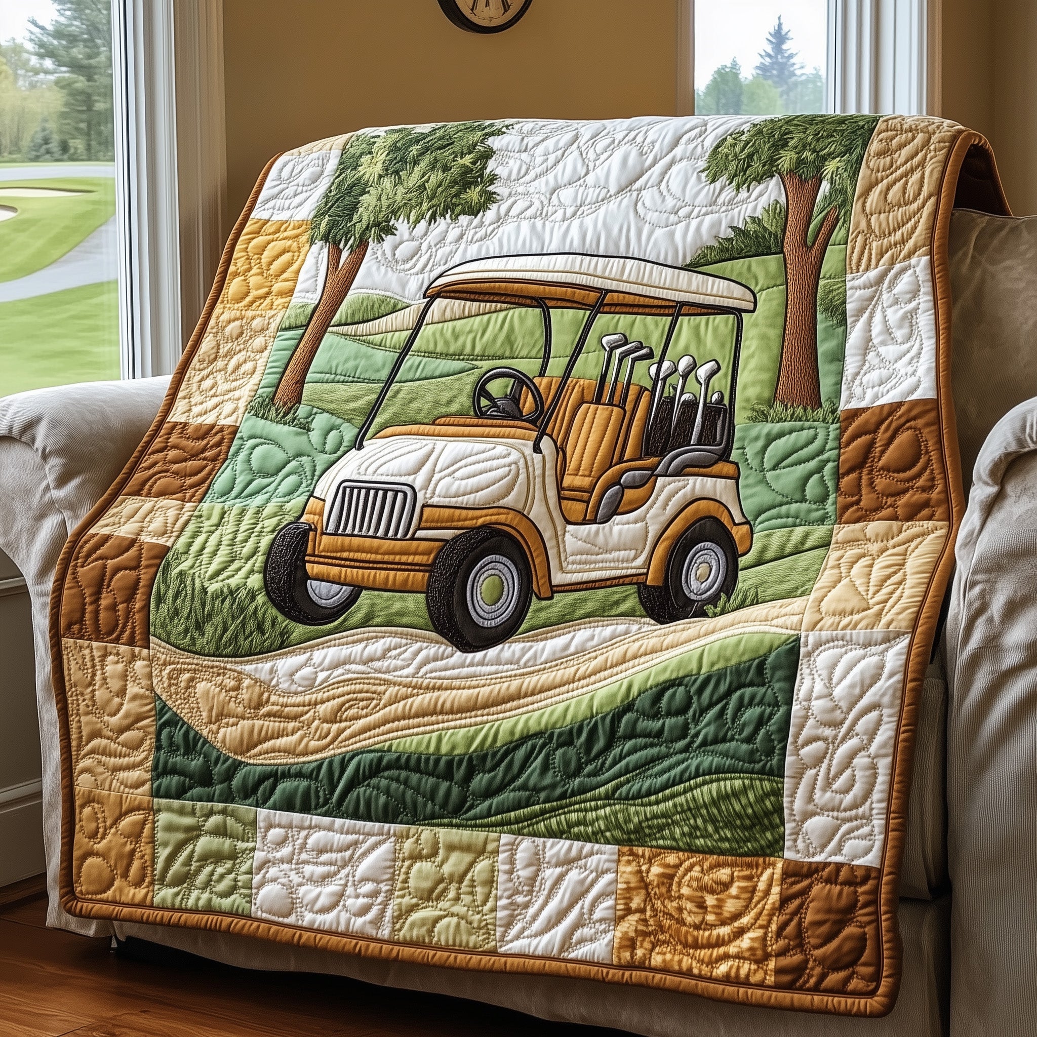 Golf Cart Quilted Blanket Cute Bed BlanketGift Cards For Golfers