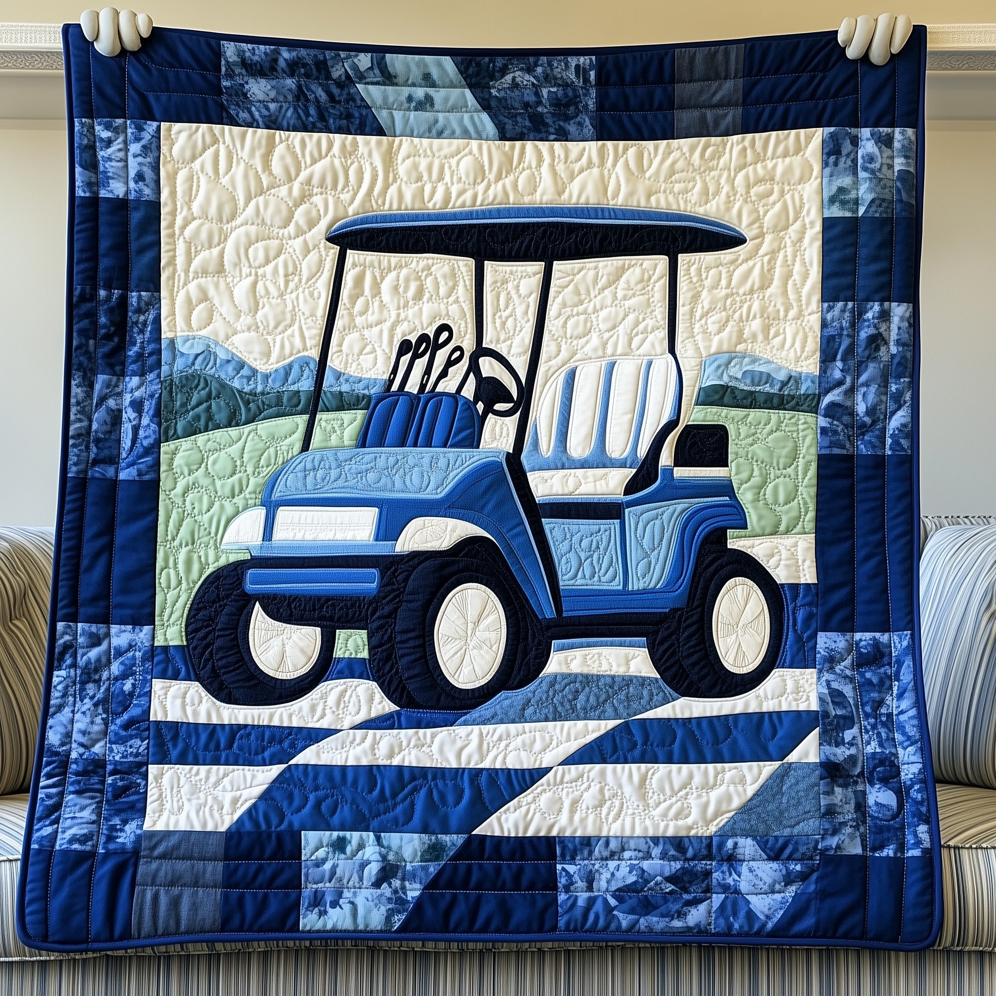Golf Cart Quilted Blanket Cute Bed BlanketGifts For Male Golfers