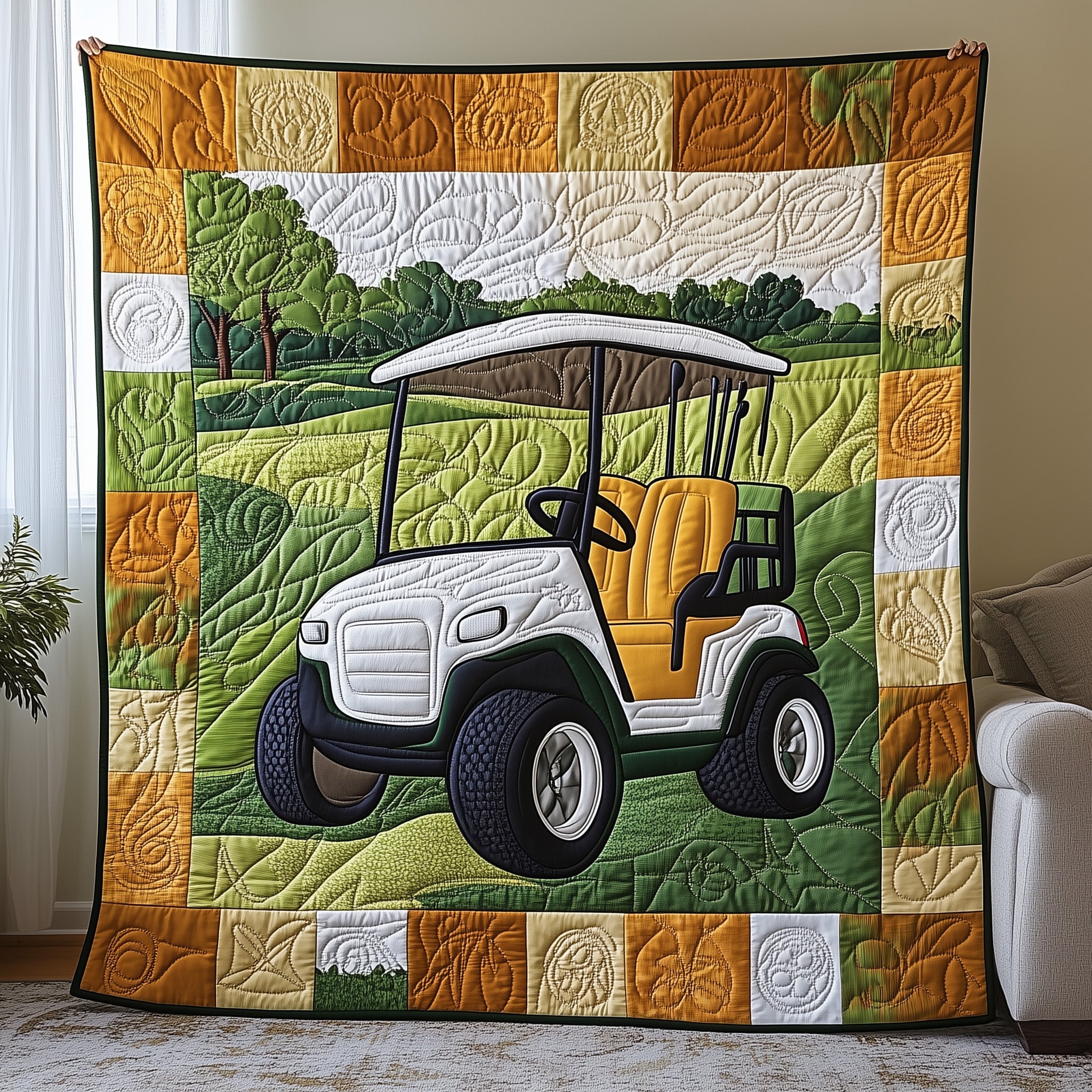Golf Cart Quilted Blanket Cute Bed BlanketGolf Gifts For Dad Christmas