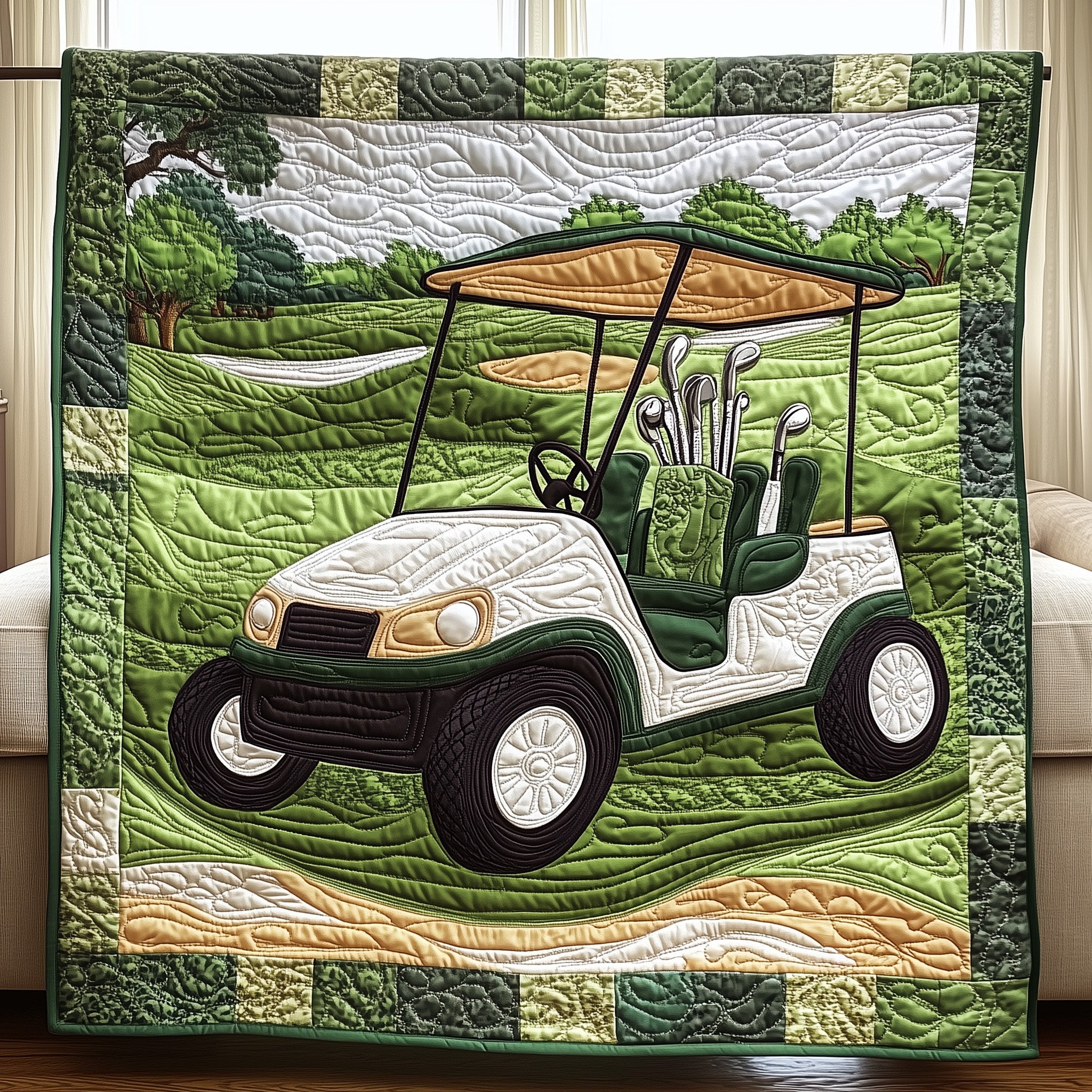 Golf Cart Quilted Blanket Cute Bed BlanketGolf Lover Christmas Presents 2025