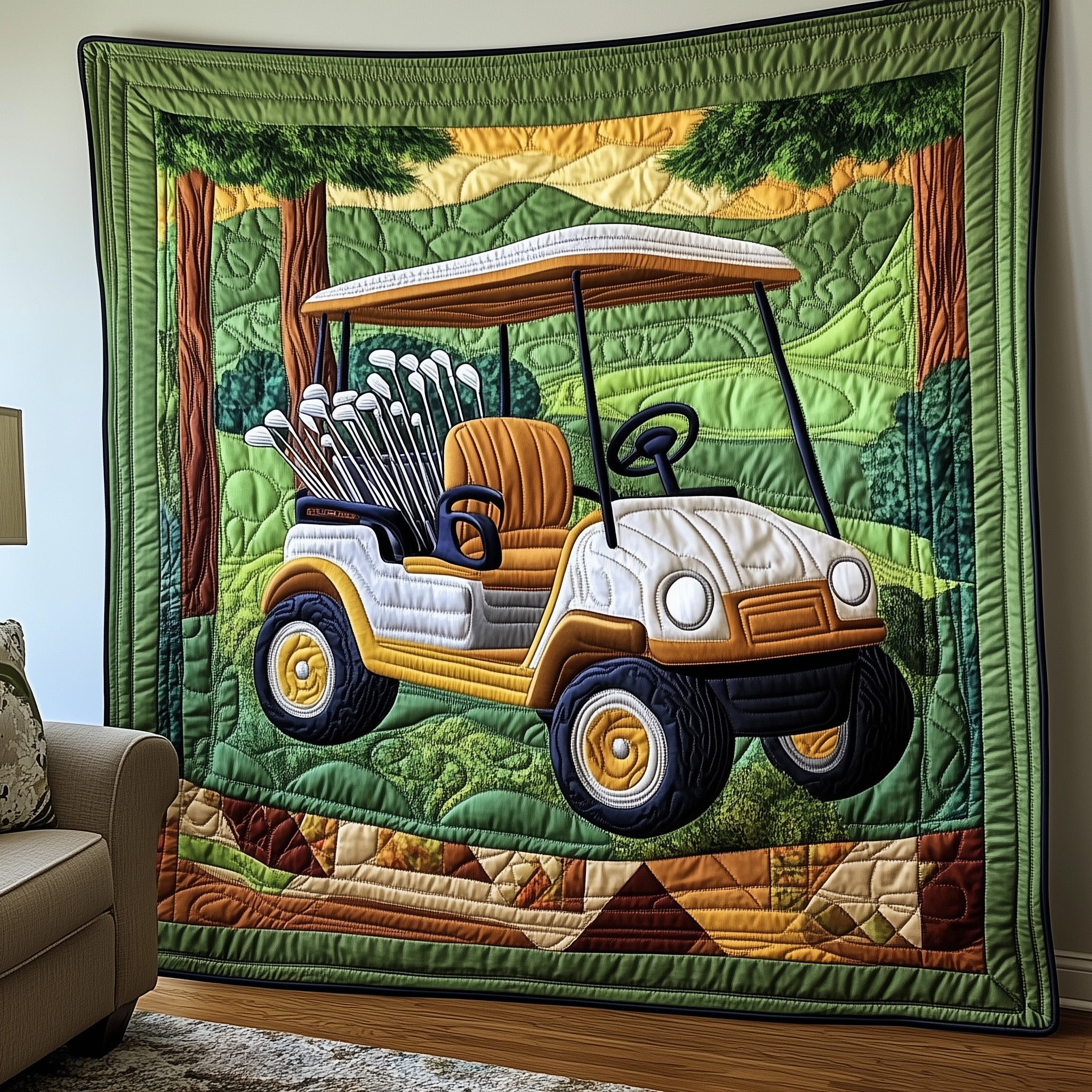 Golf Cart Quilted Blanket Cute Bed BlanketGood Golf Lover Gifts Christmas