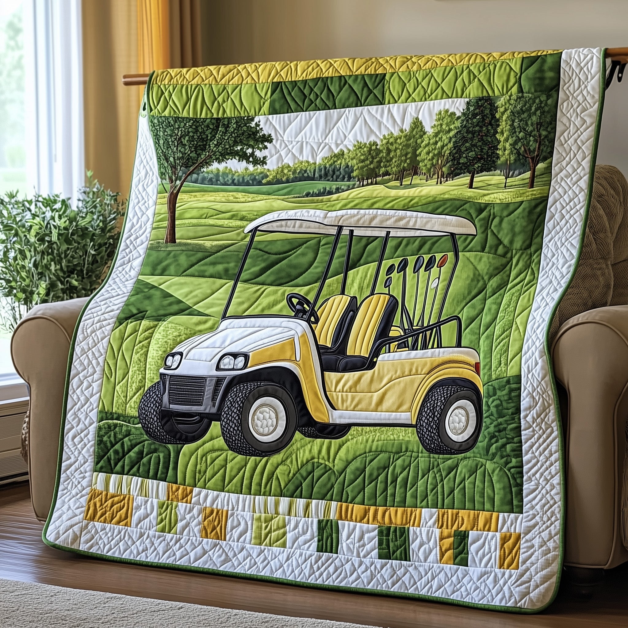 Golf Cart Quilted Blanket Cute Bed BlanketGood Golf Presents