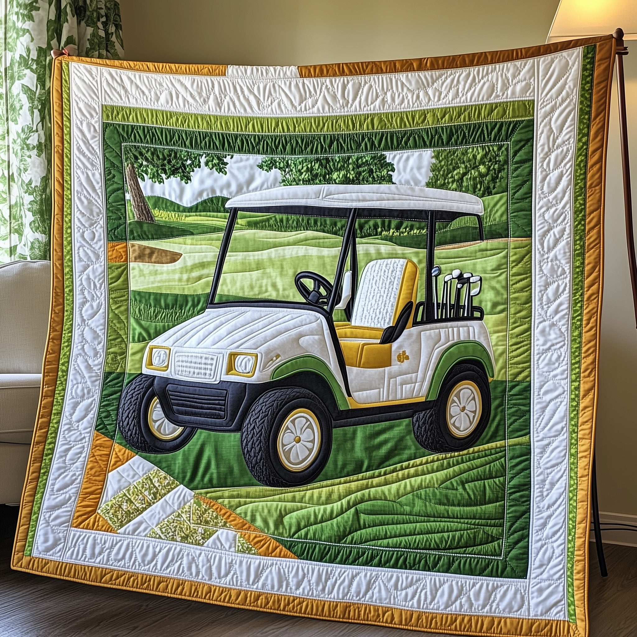 Golf Cart Quilted Blanket Cute Bed BlanketPerfect Gift For Golfers