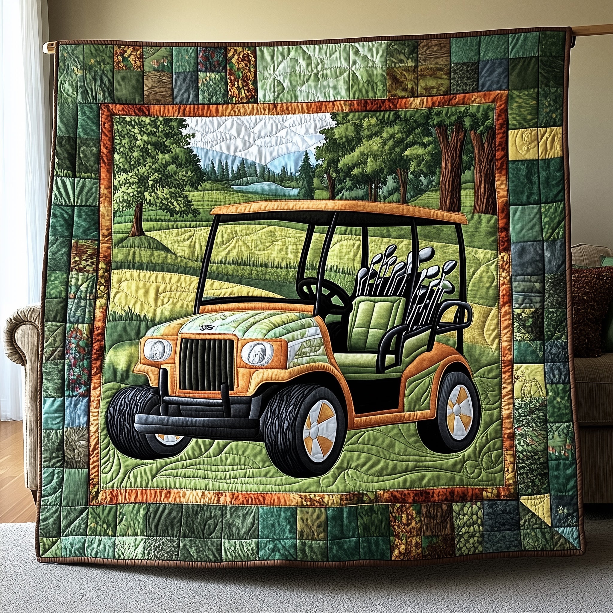 Golf Cart Quilted Blanket Quilted Christmas Blanket for Couch & Sofa