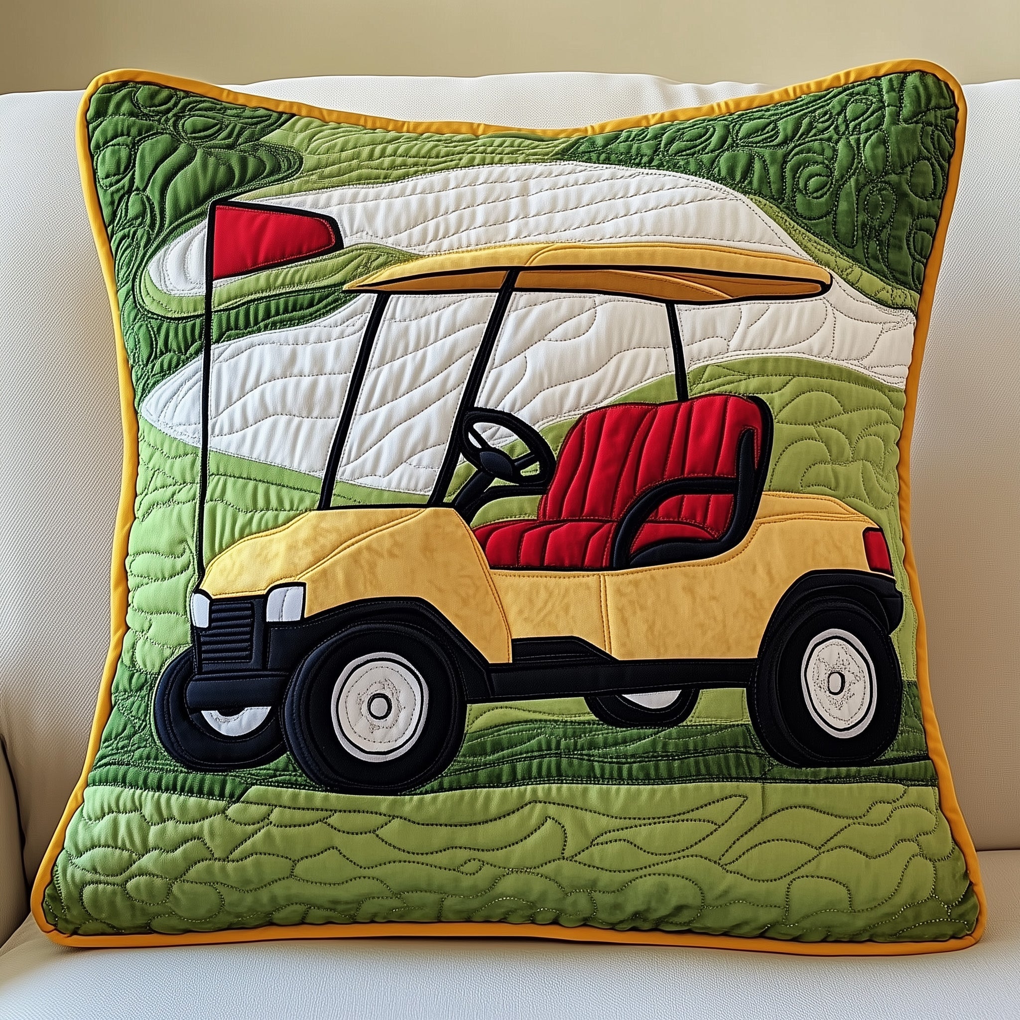 Golf Cart Quilted Pillow Case Decorative Pillow Cover MerchBest Gifts For Female Golfers